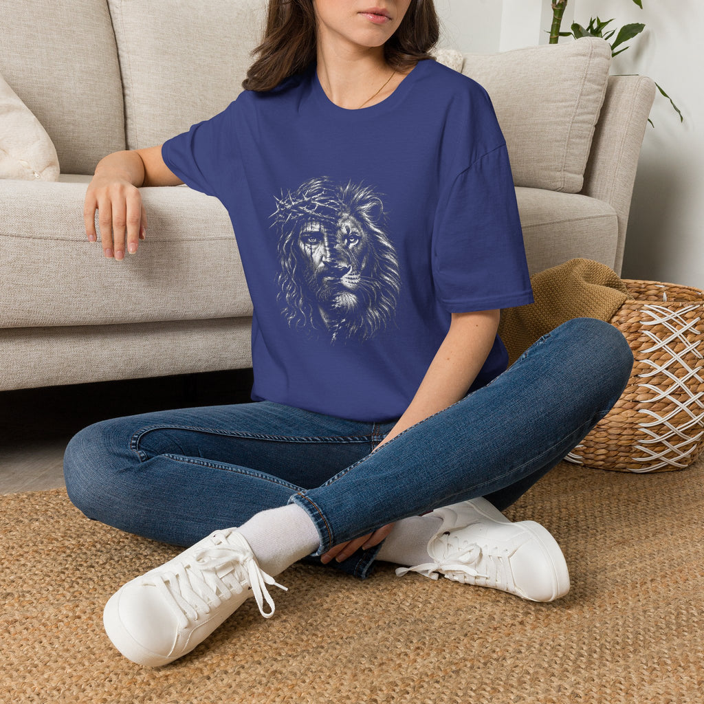 Lion of Judah T-Shirt — Crown of Thorns Half-Face Lion Christian Graphic Tee