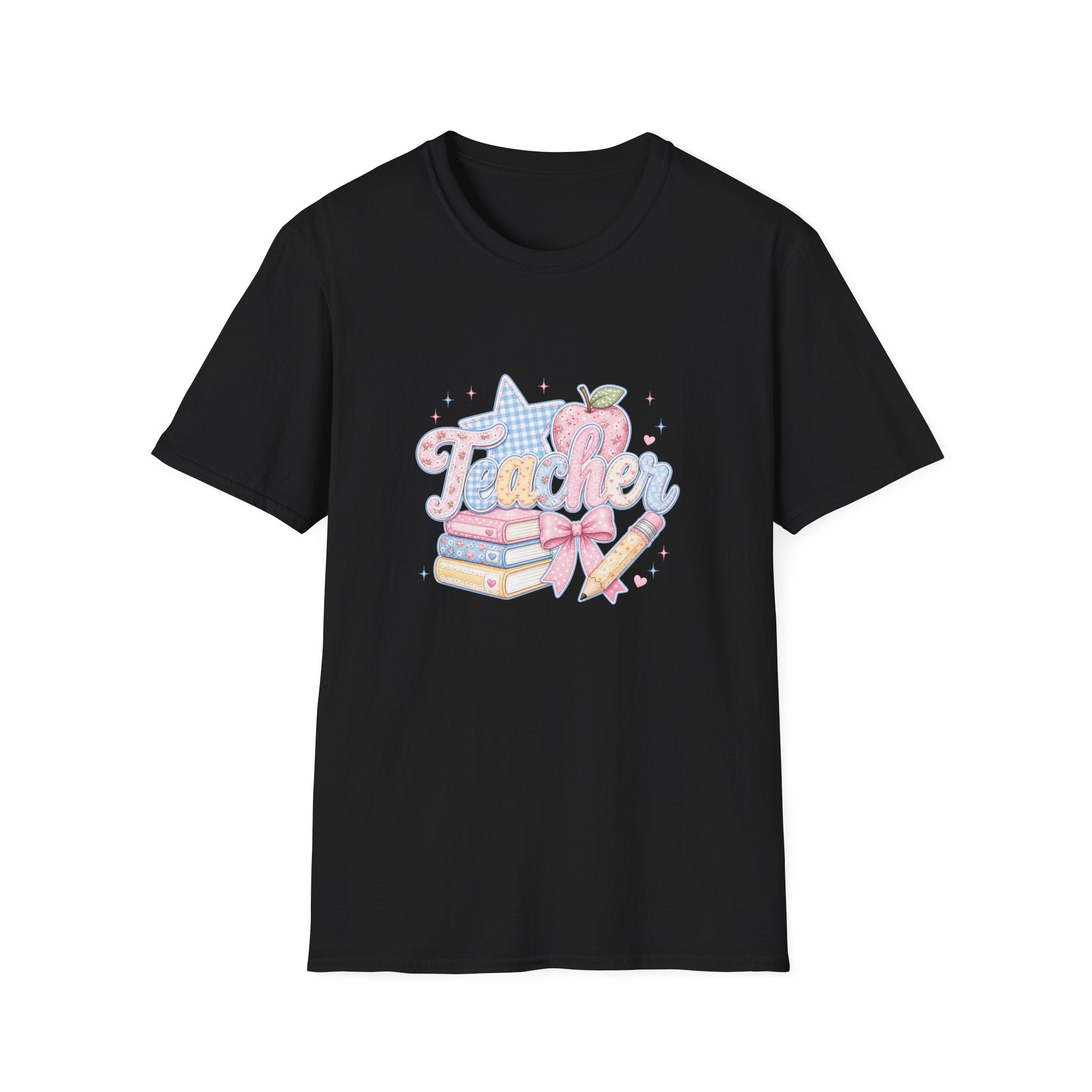 Cute Pastel Apple & Books Teacher T-Shirt — Funny Back-to-School Gift Graphic Tee