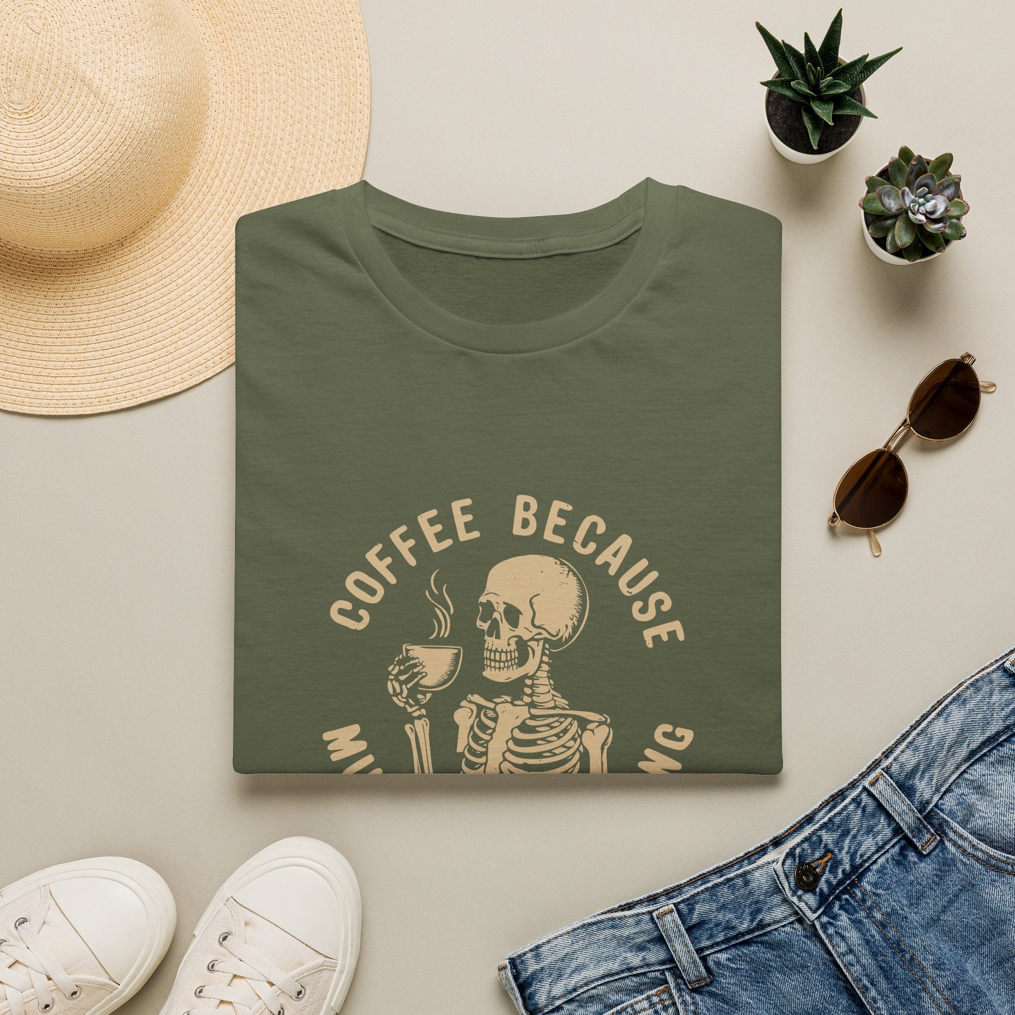 Coffee Because Murder Is Wrong Skull T-Shirt — Funny Dark Humor Gift for Her Graphic Tee