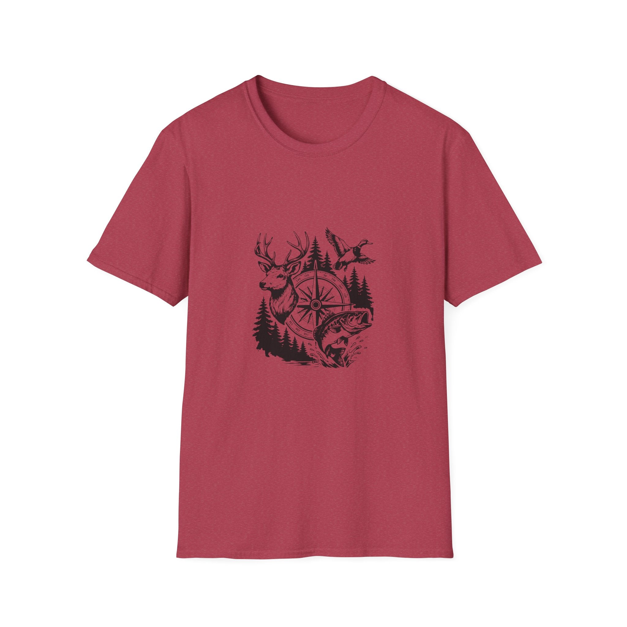 Outdoor Wildlife Compass T-Shirt — Deer Duck & Fish Nature Gift for Hunters