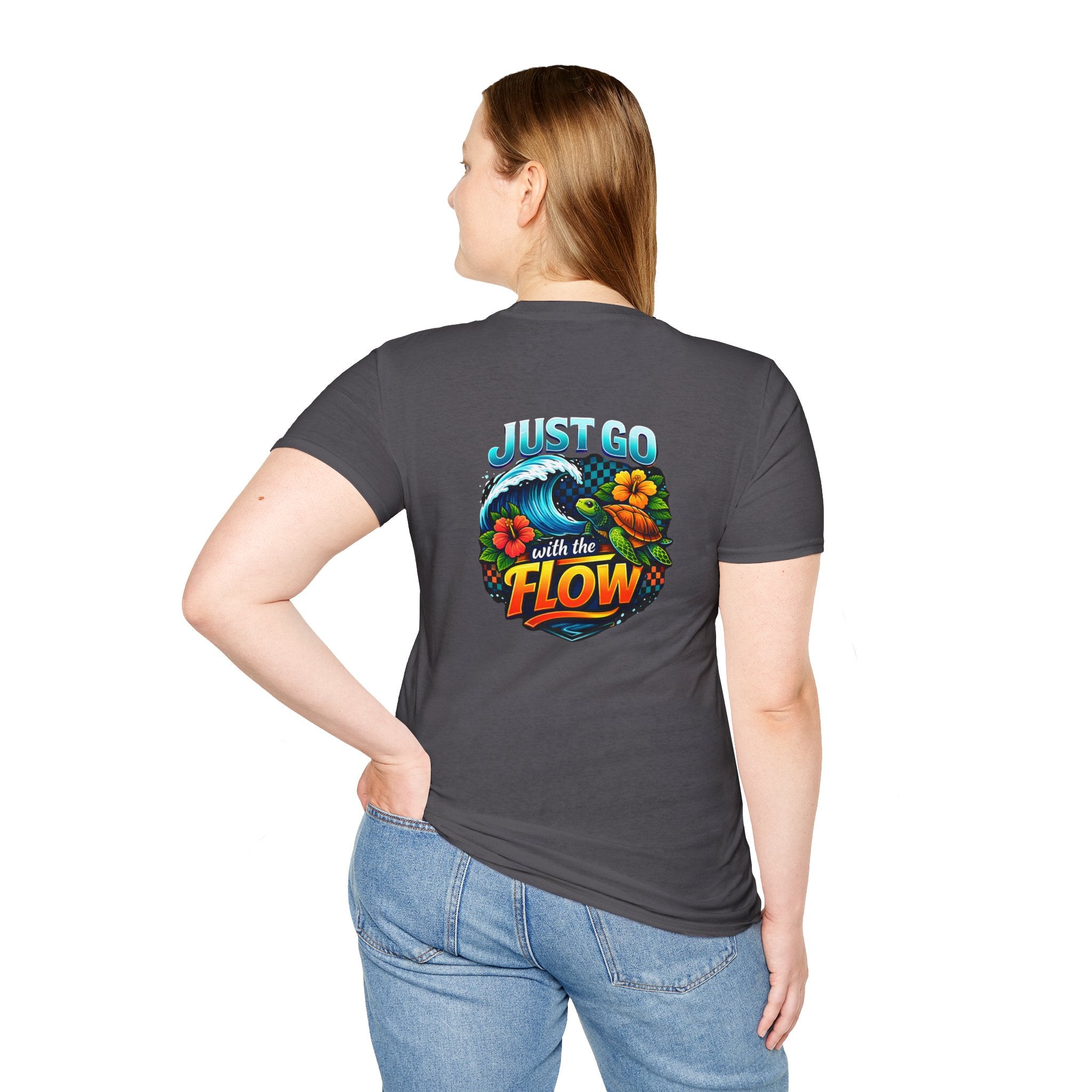 Go With the Flow Sea Turtle T-Shirt — Cute Beach Gift for Women Ocean Floral Tee
