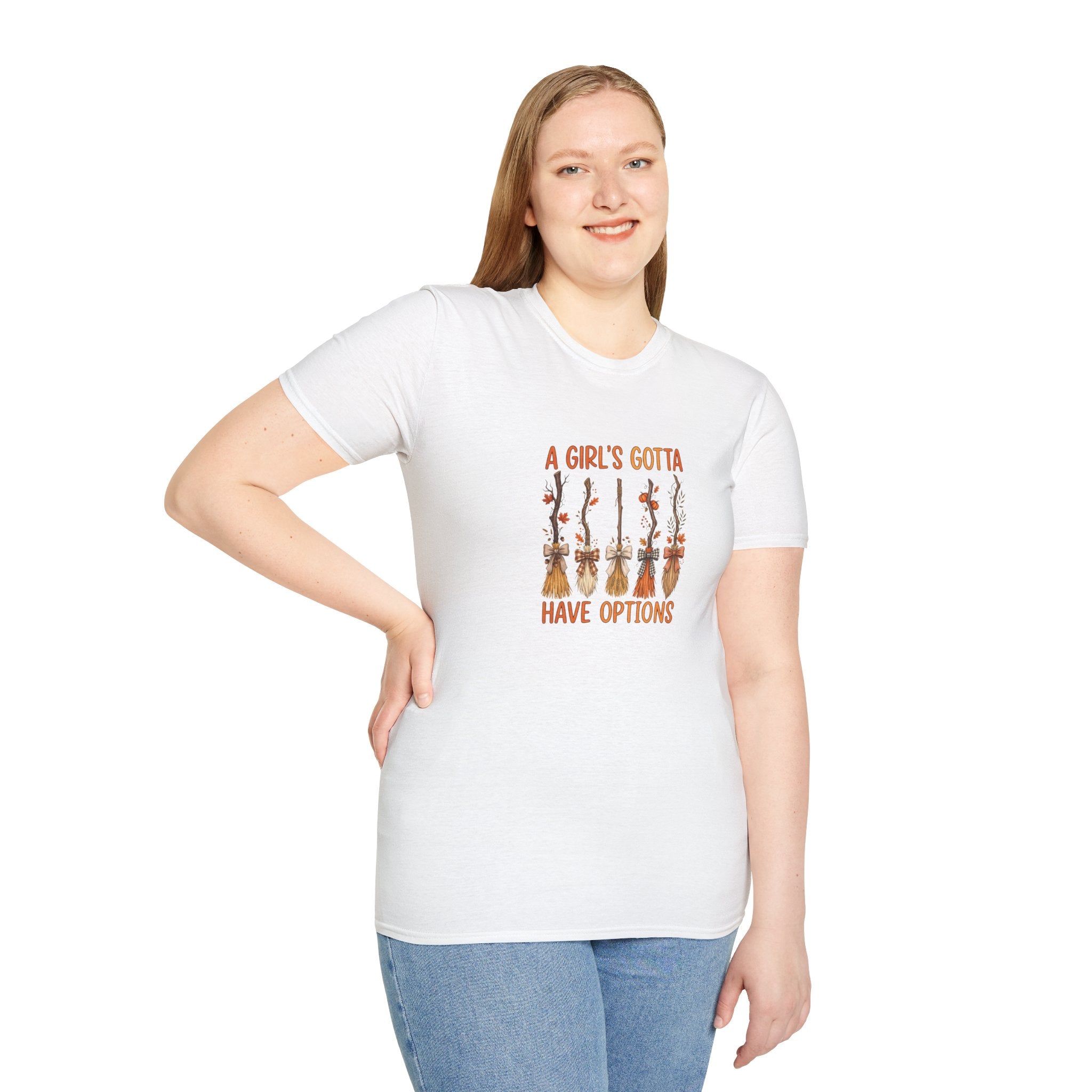 A Girl's Gotta Have Options Witch Brooms T-Shirt — Funny Halloween Gift for Women