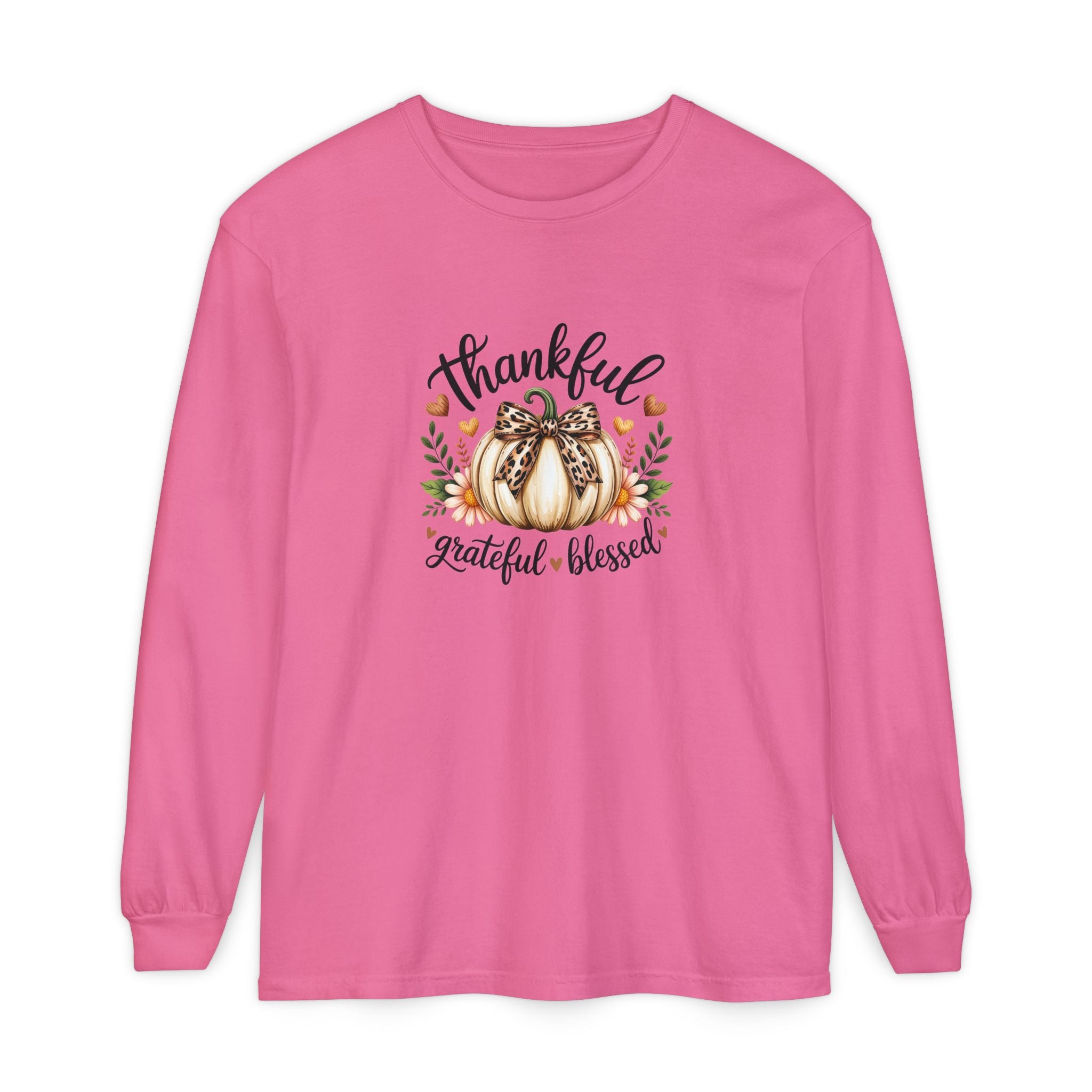 Thankful Grateful Blessed Pumpkin Long Sleeve — Cute Fall Thanksgiving Gift for Women