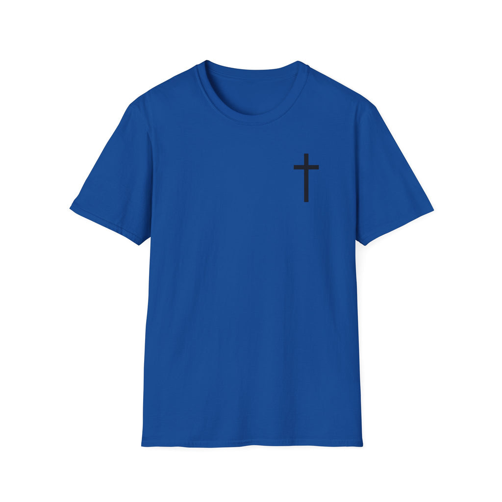 Man of Faith Rooted in Christ T-Shirt — Christian Gift for Him Flag & Cross Back Print Graphic Tee