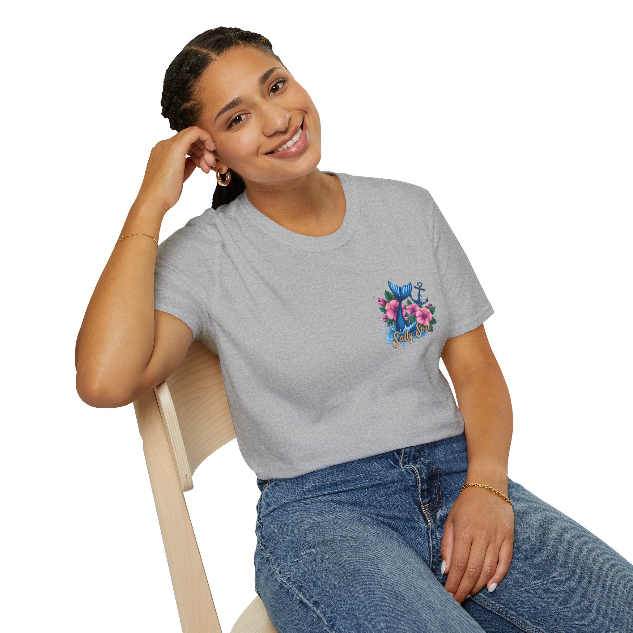 Salty Soul Mermaid Anchor Floral T-Shirt — Cute Beach Gift for Women Nautical Tee