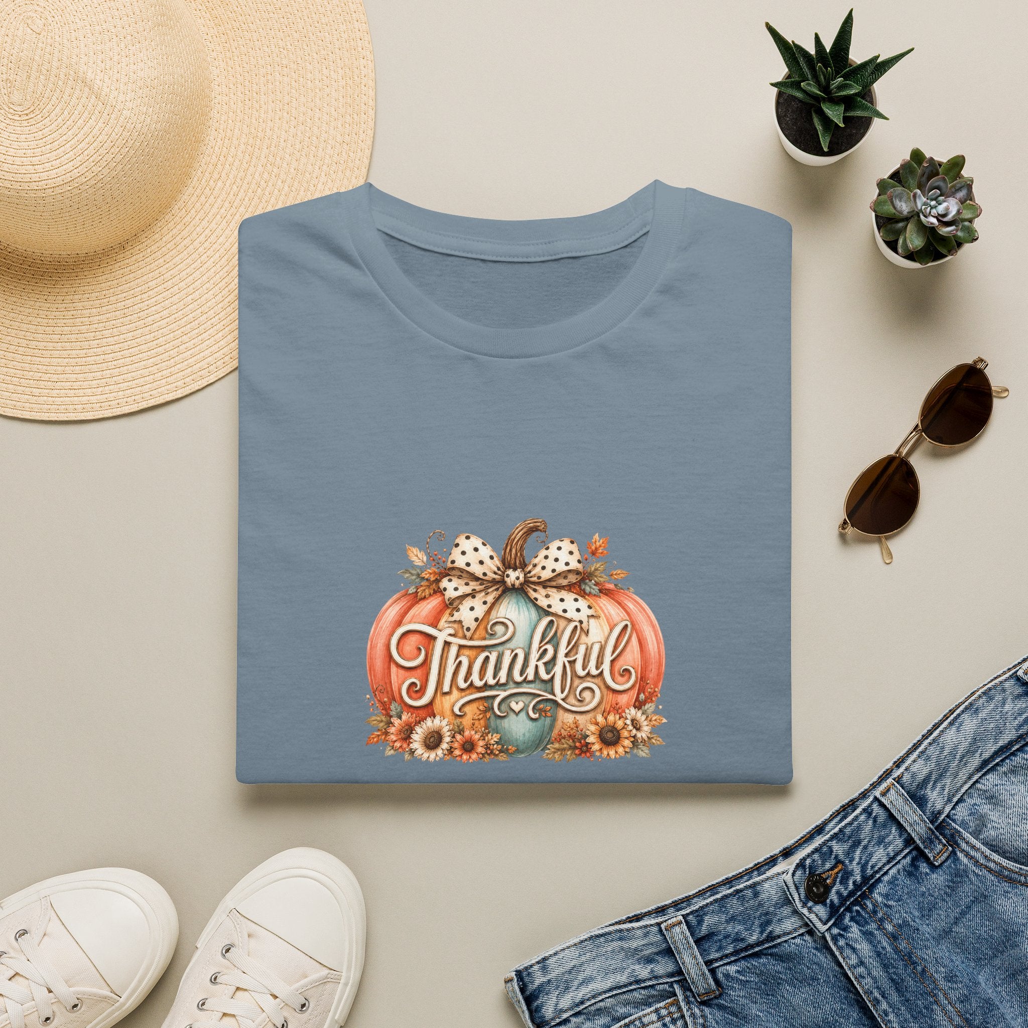 Thankful Pumpkin T-Shirt — Cute Fall Thanksgiving Gift for Women Graphic Tee