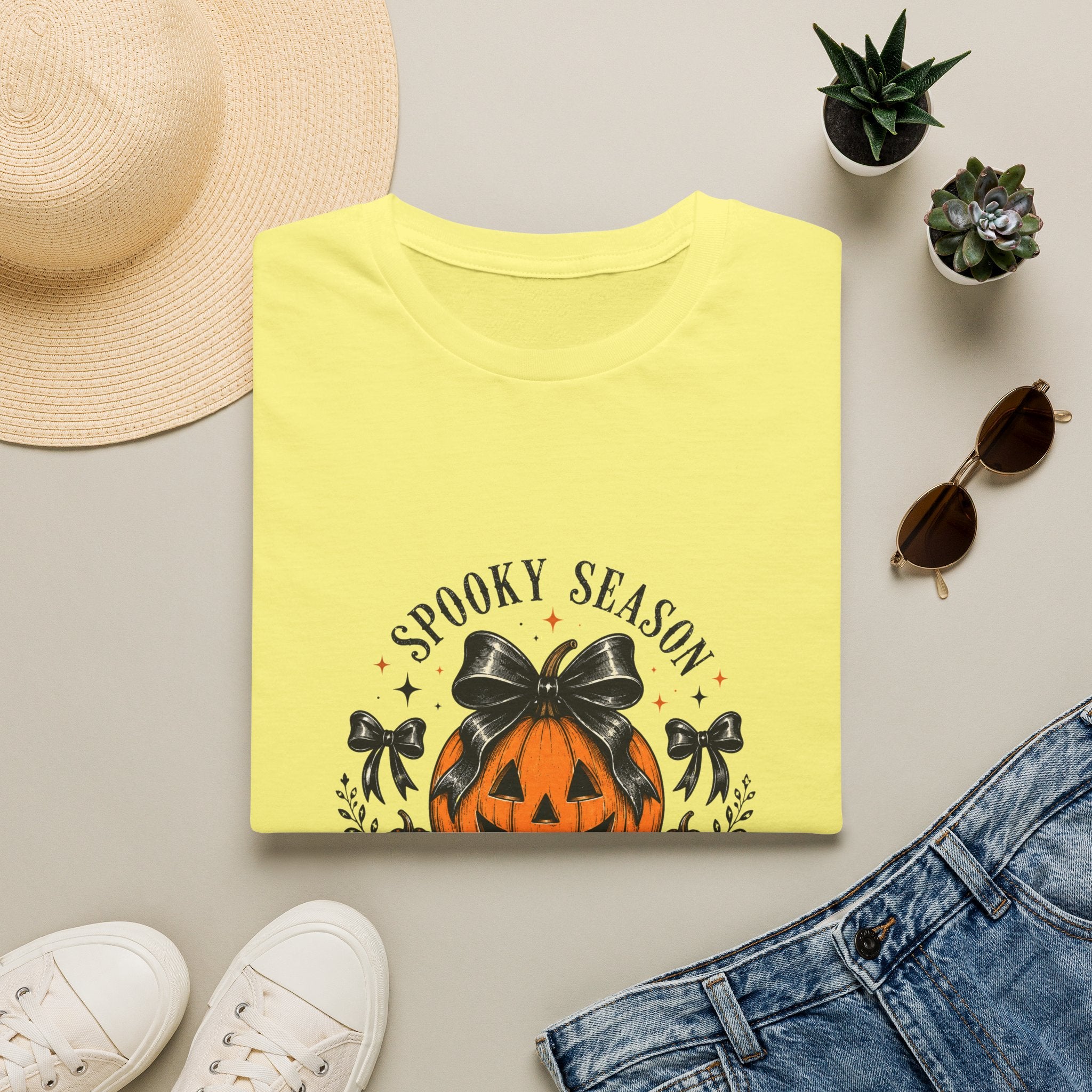 Spooky Season Jack-O'-Lantern Bow T-Shirt — Cute Halloween Gift for Women Graphic Tee