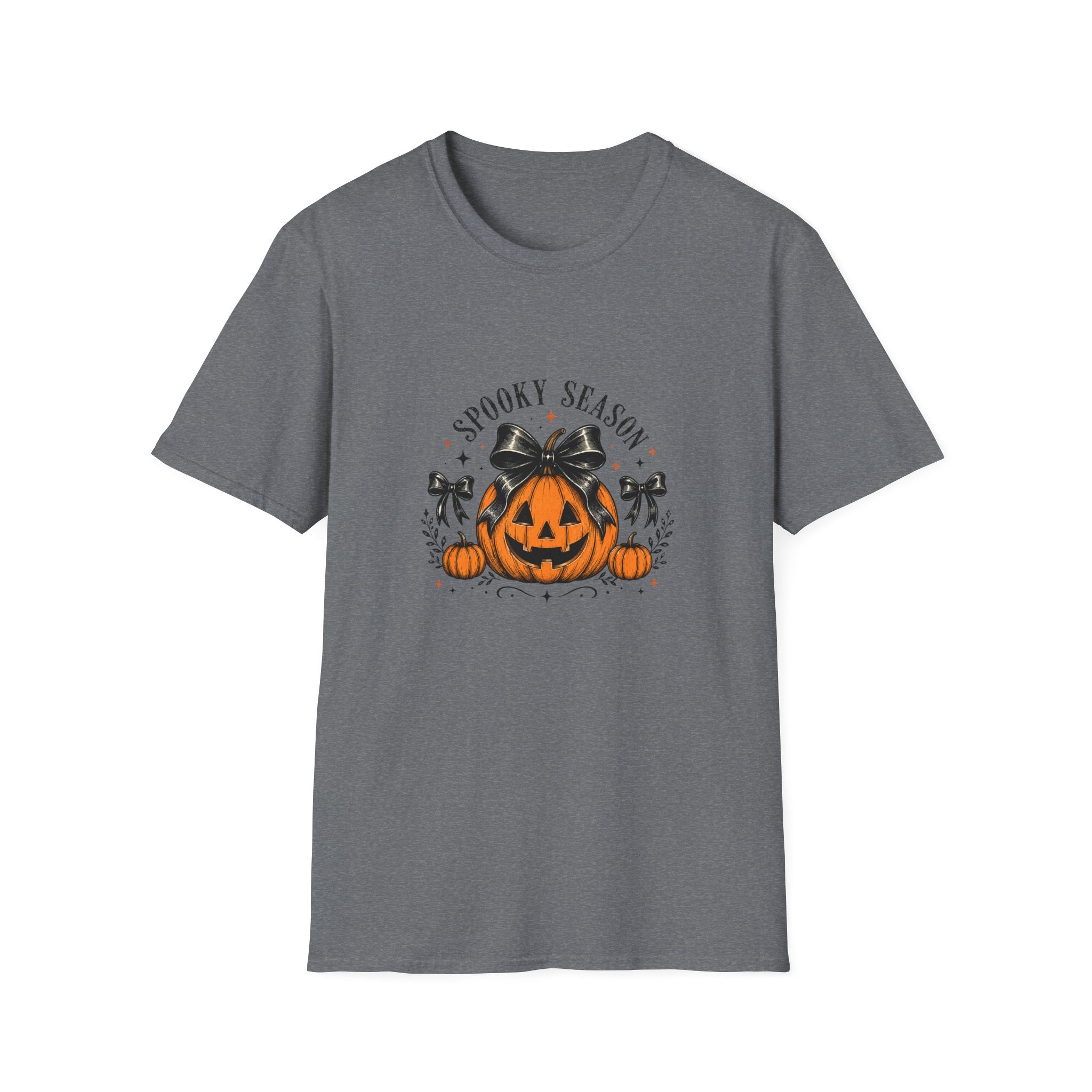 Spooky Season Jack-O'-Lantern Bow T-Shirt — Cute Halloween Gift for Women Graphic Tee