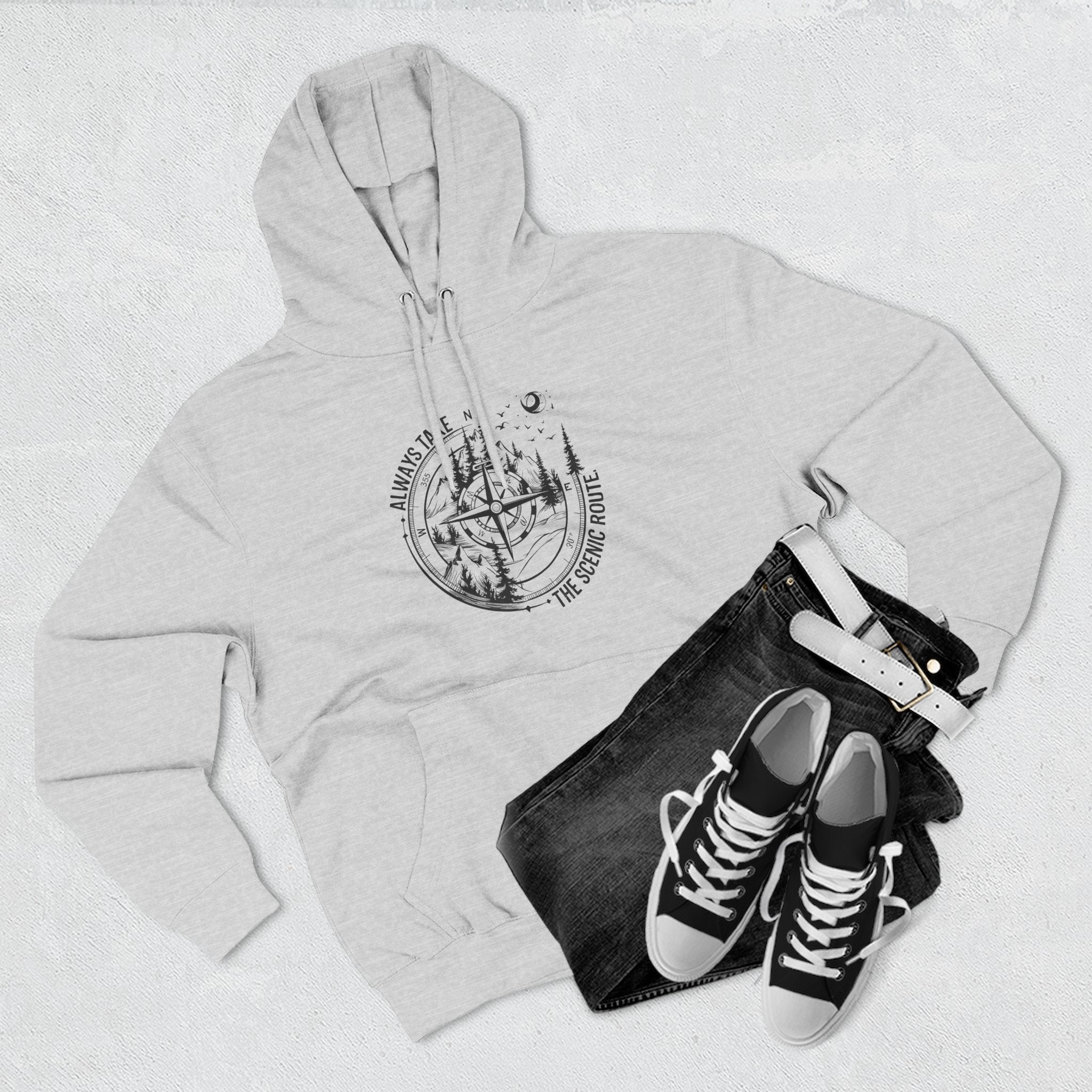 Hoodie — "Always Take the Scenic Route" Camping Graphic Pullover