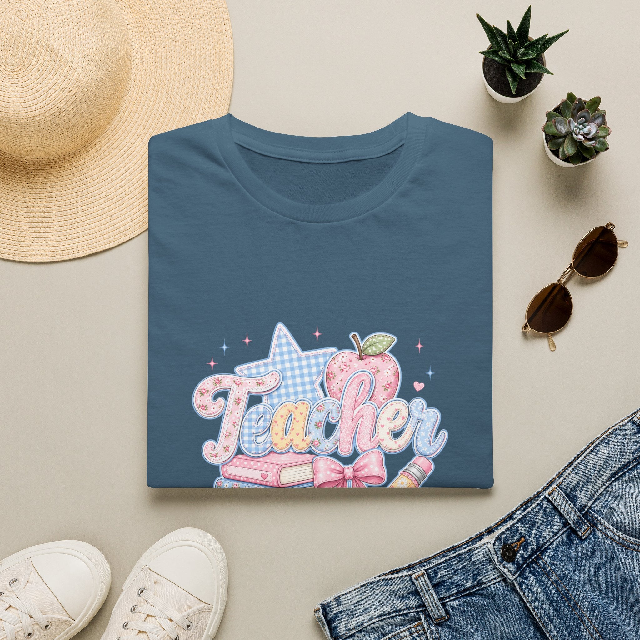 Cute Pastel Apple & Books Teacher T-Shirt — Funny Back-to-School Gift Graphic Tee