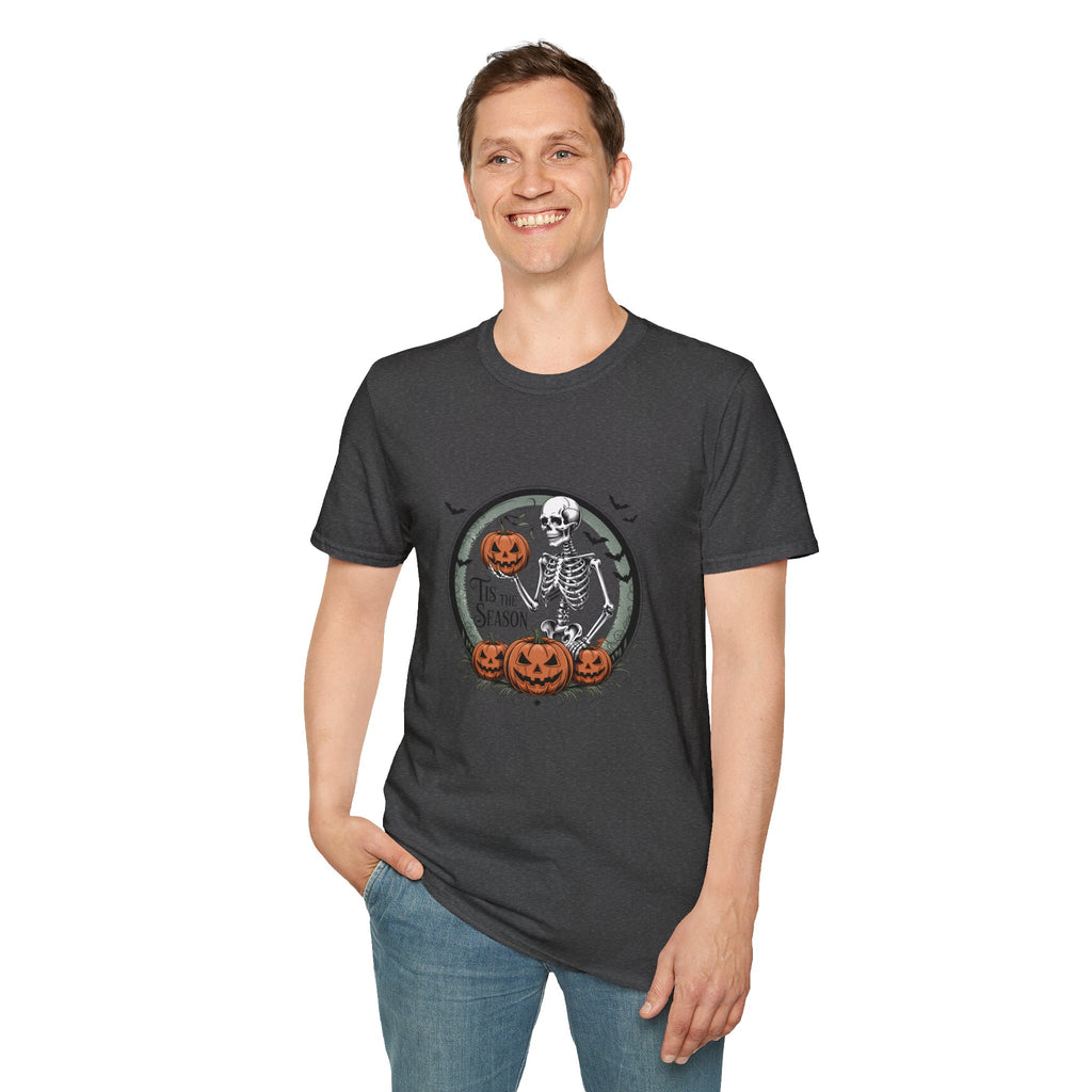 Tis the Season Skeleton Pumpkin T-Shirt — Funny Halloween Gift for Women Graphic Tee
