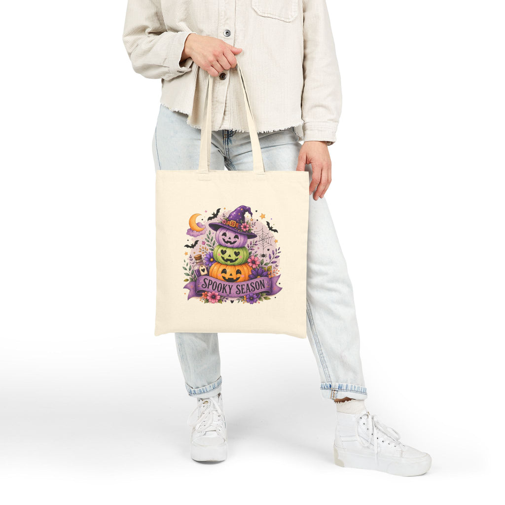 Spooky Season Jack-o'-Lantern Canvas Tote Bag — Cute Halloween Gift for Women