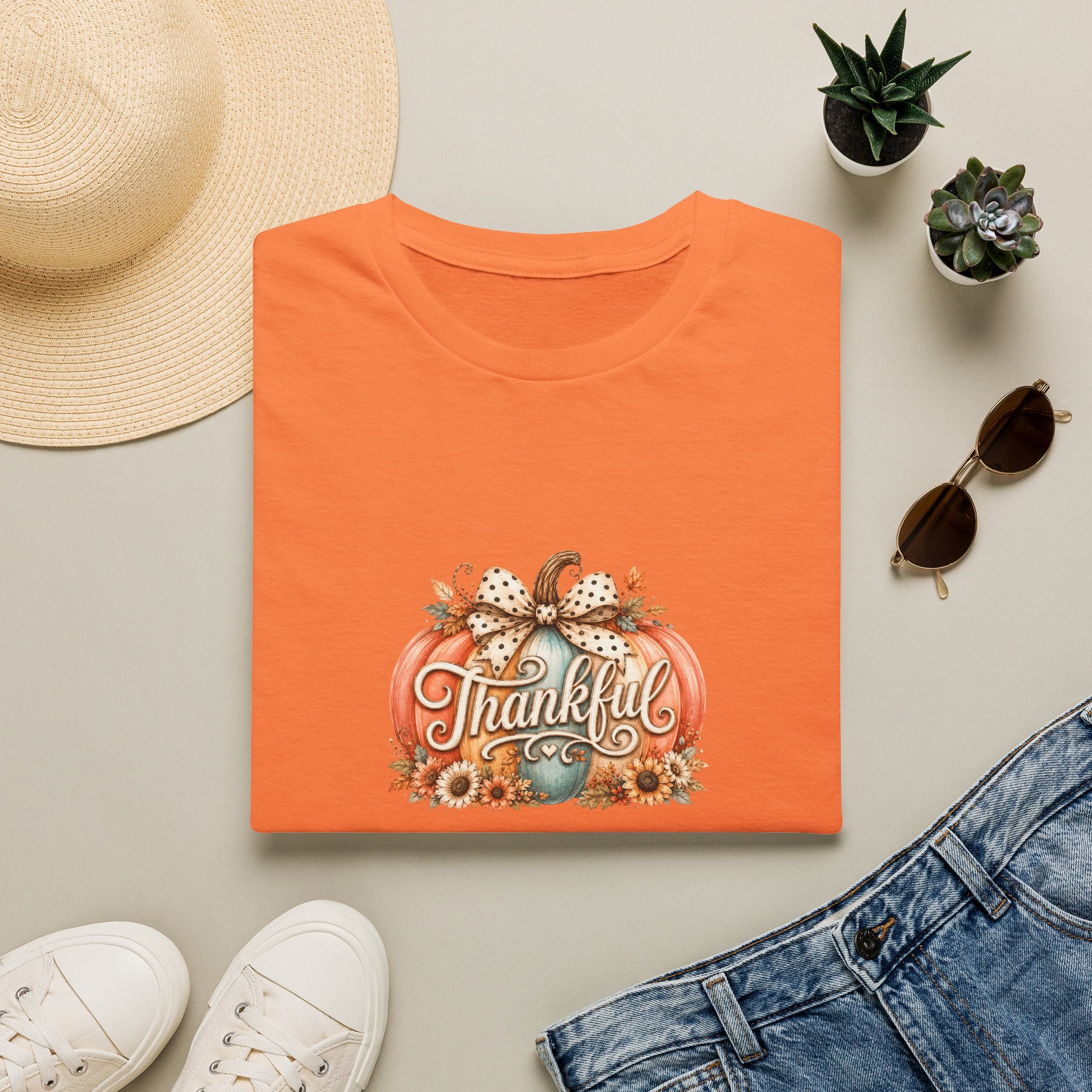 Thankful Pumpkin T-Shirt — Cute Fall Thanksgiving Gift for Women Graphic Tee