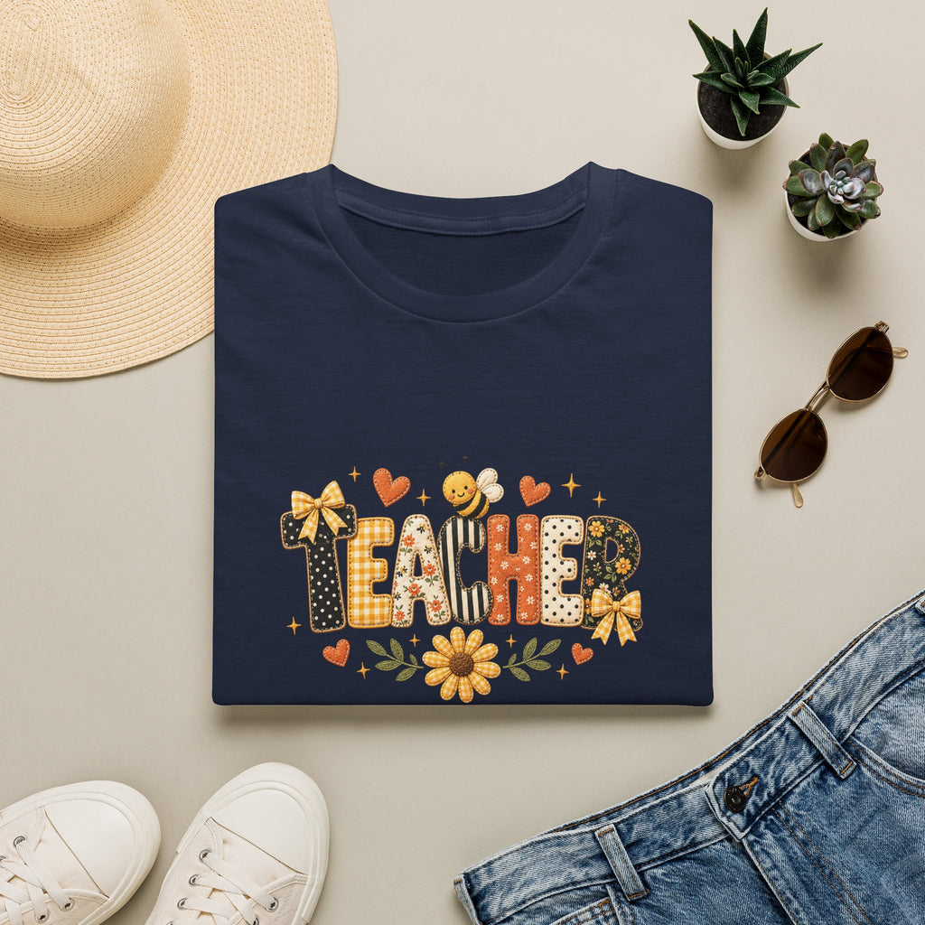 Teacher Floral Bee T-Shirt — Cute Back-to-School Gift for Teachers Graphic Tee