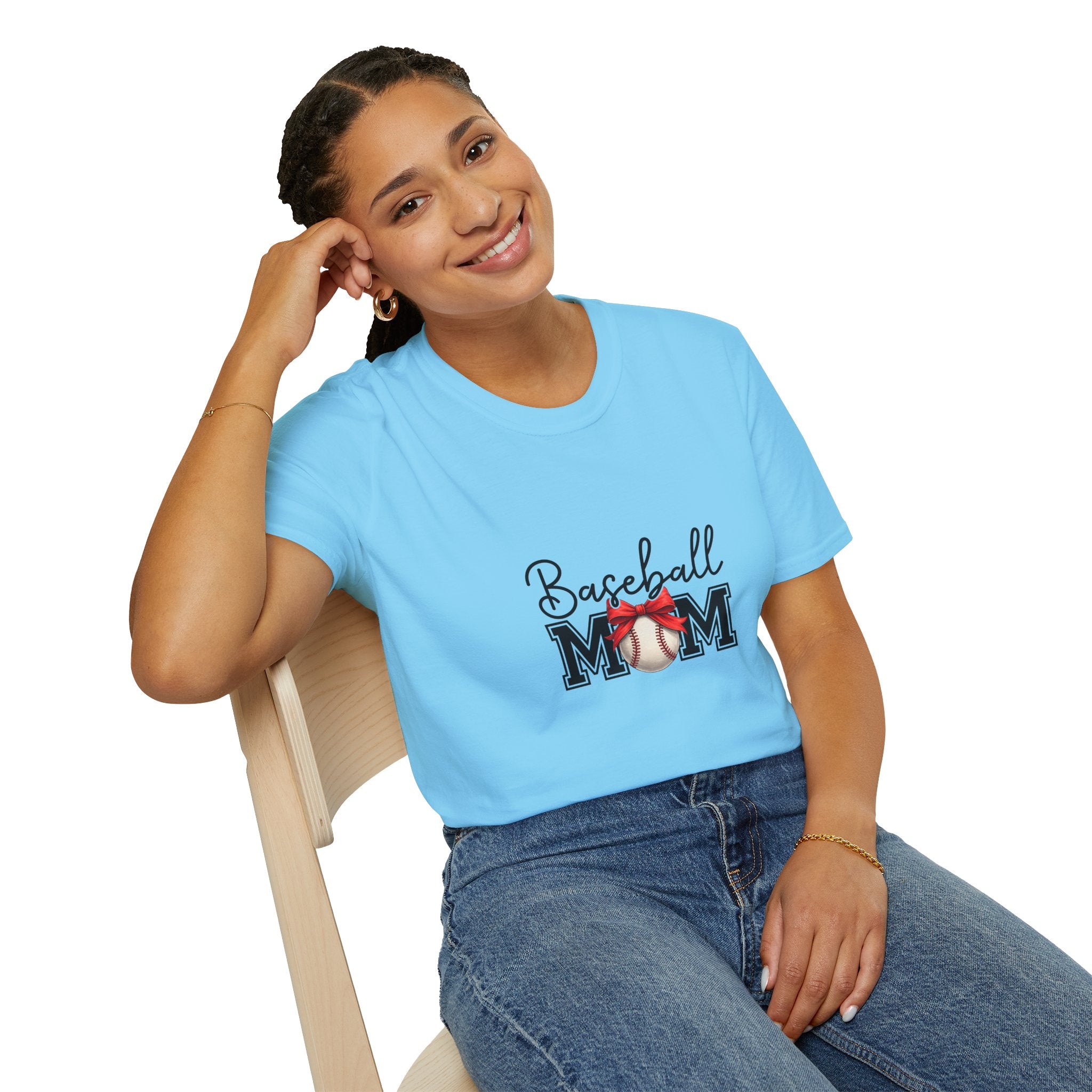 Baseball Mom T-Shirt — Cute Red Bow Gift for Sports Moms Game Day Graphic Tee