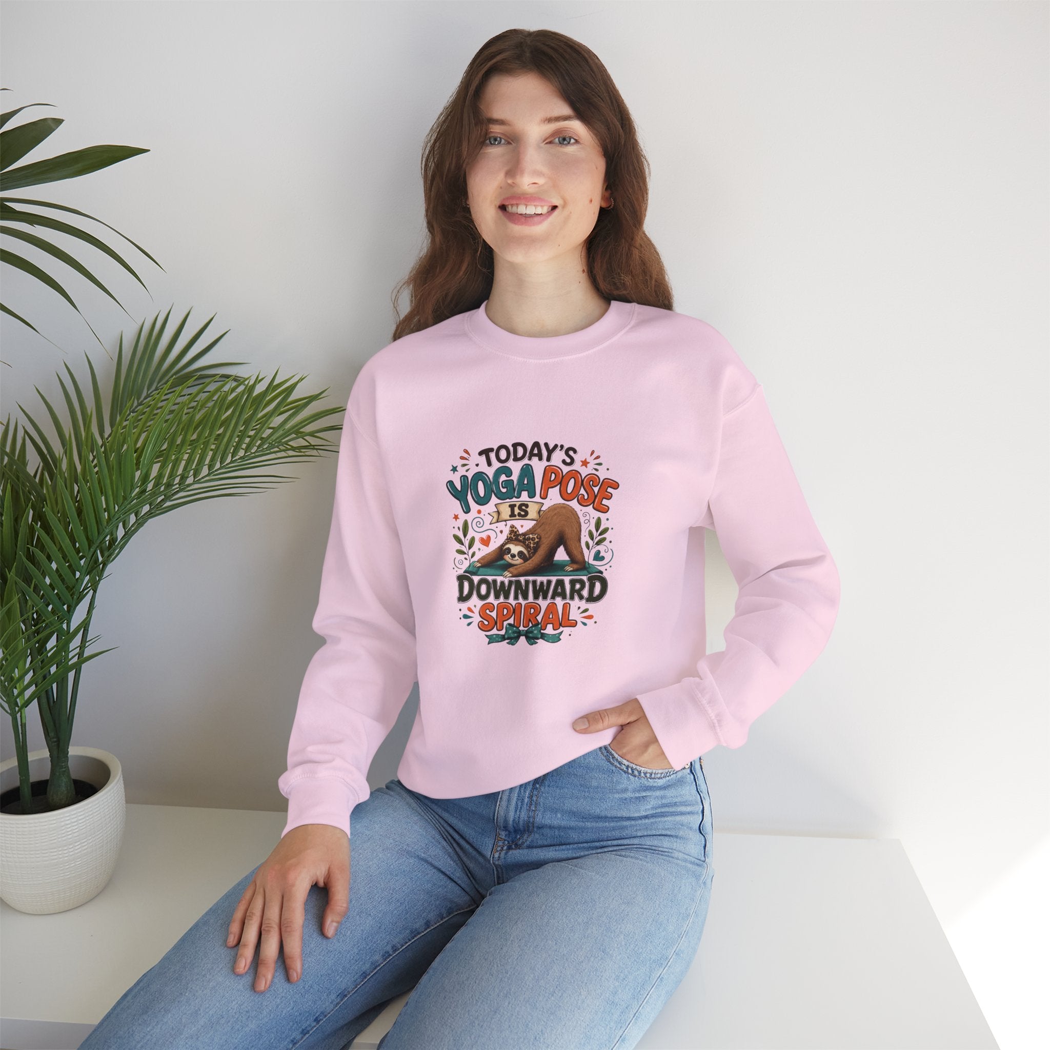Downward Spiral Sloth Sweatshirt — Funny Lazy Gift for Her Yoga Pose Crewneck