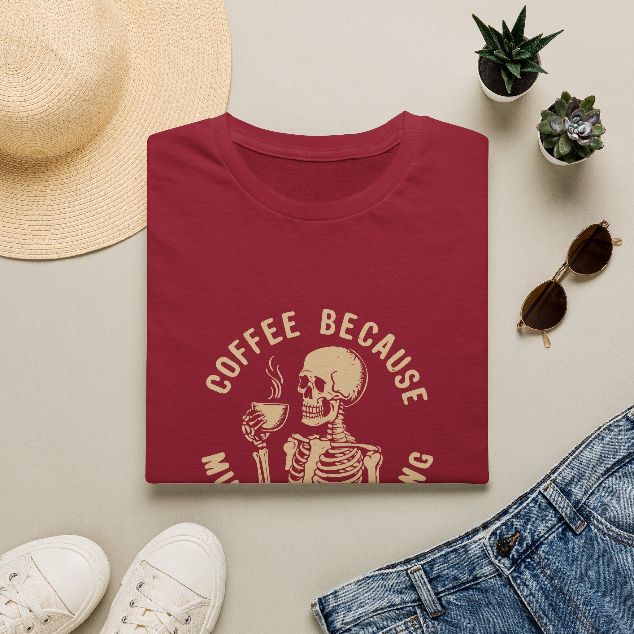 Coffee Because Murder Is Wrong Skull T-Shirt — Funny Dark Humor Gift for Her Graphic Tee