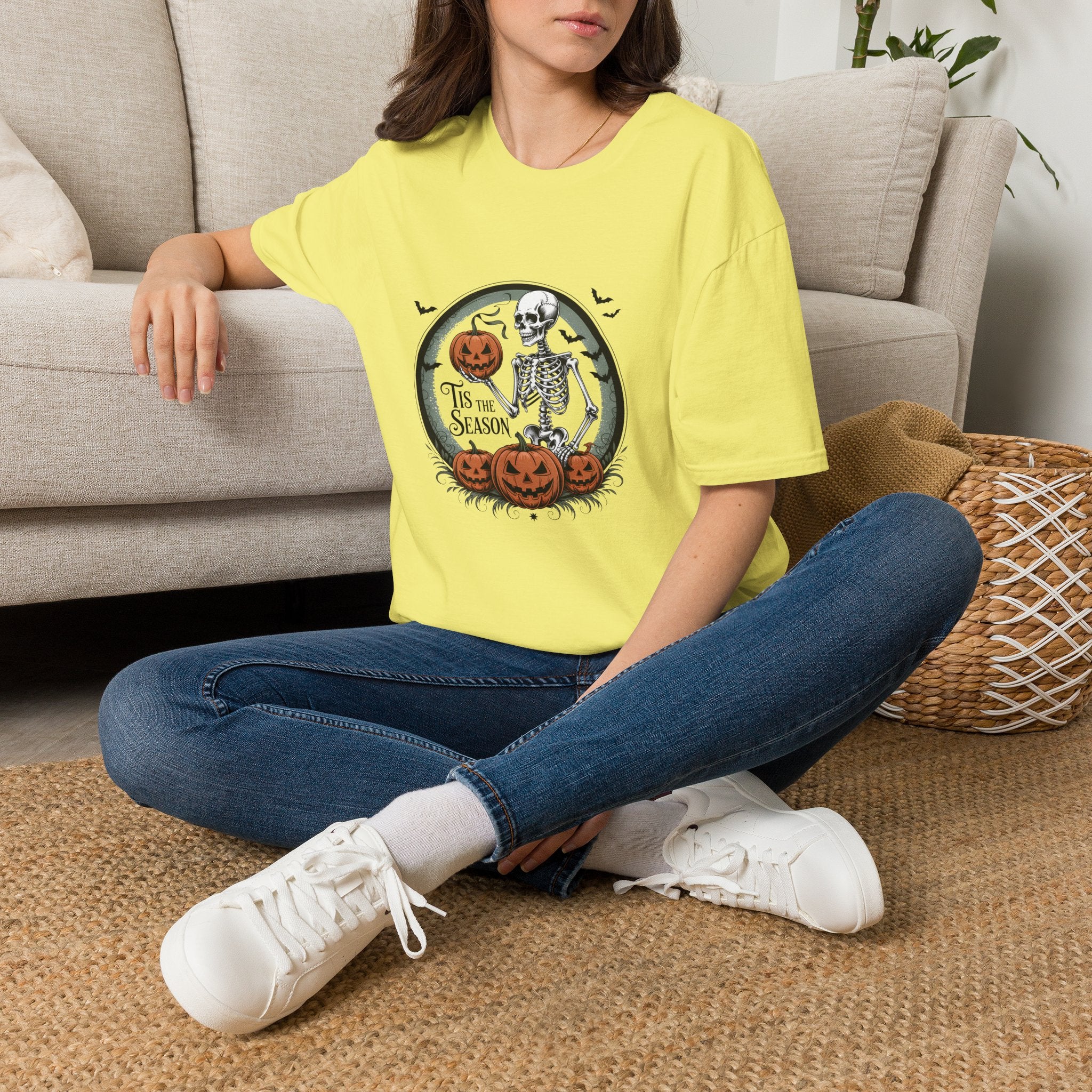 Tis the Season Skeleton Pumpkin T-Shirt — Funny Halloween Gift for Women Graphic Tee