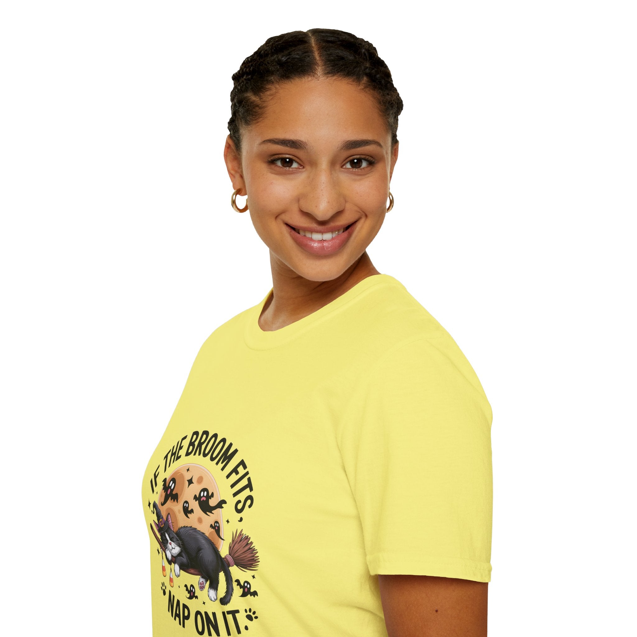 If the Broom Fits Nap on It Cat T-Shirt — Funny Halloween Gift for Women Witchy Tee
