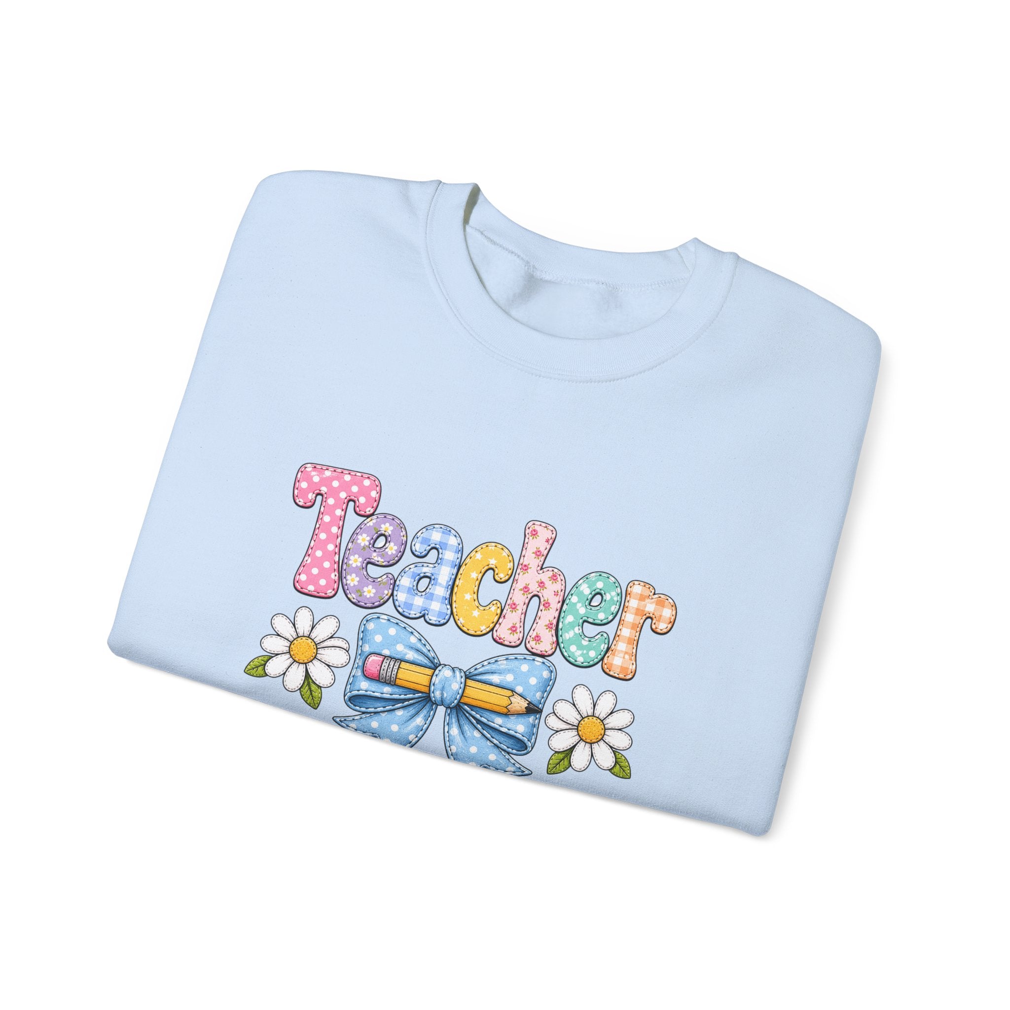 Teacher Floral Bow Sweatshirt — Cute Pastel Gift for Teachers Appreciation Crewneck