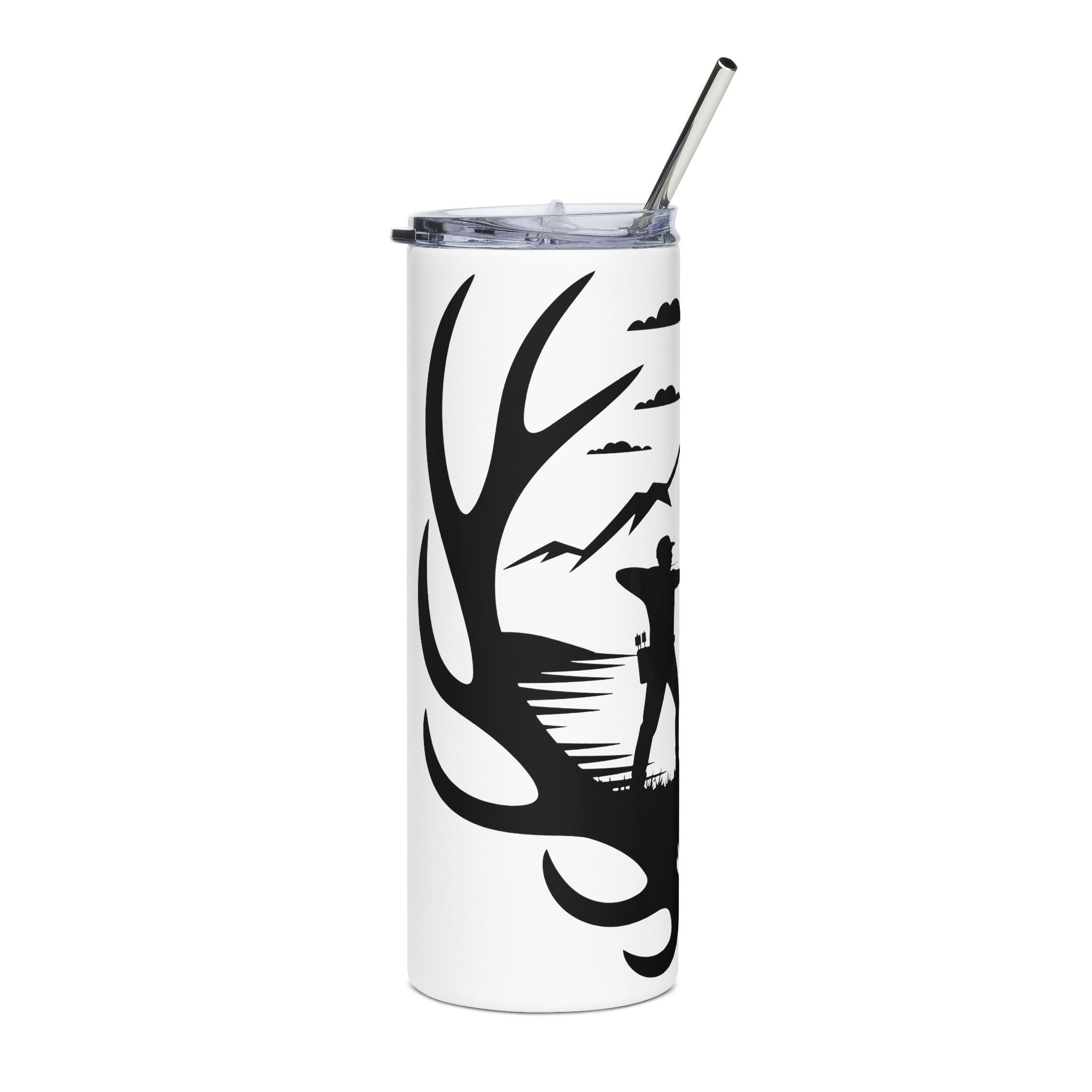 Deer Antler Hunting Tumbler — Rustic Outdoor Gift for Hunters 20oz Stainless Steel Cup