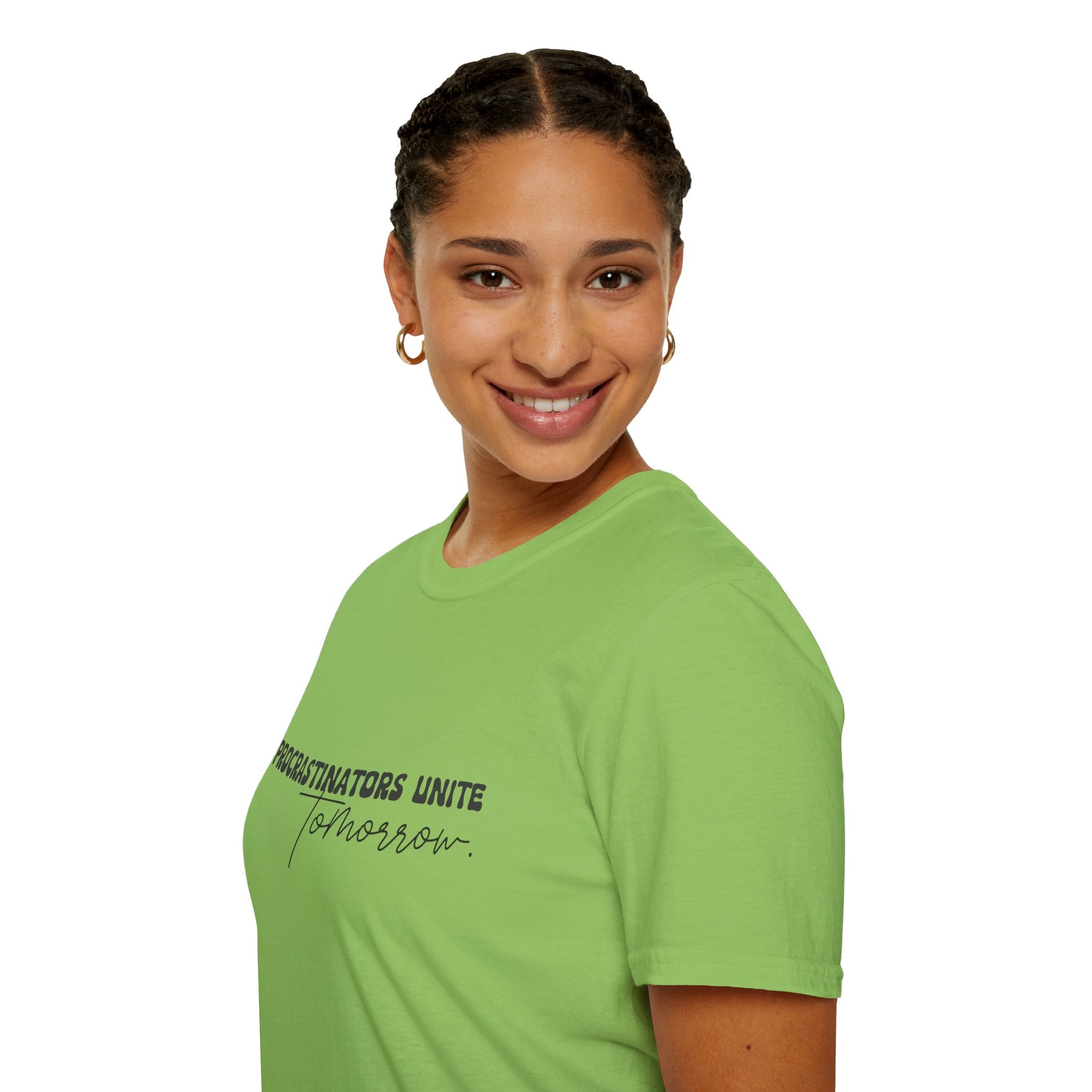 Procrastinators Unite Tomorrow T-Shirt — Funny Sarcastic Gift for Her Casual Tee