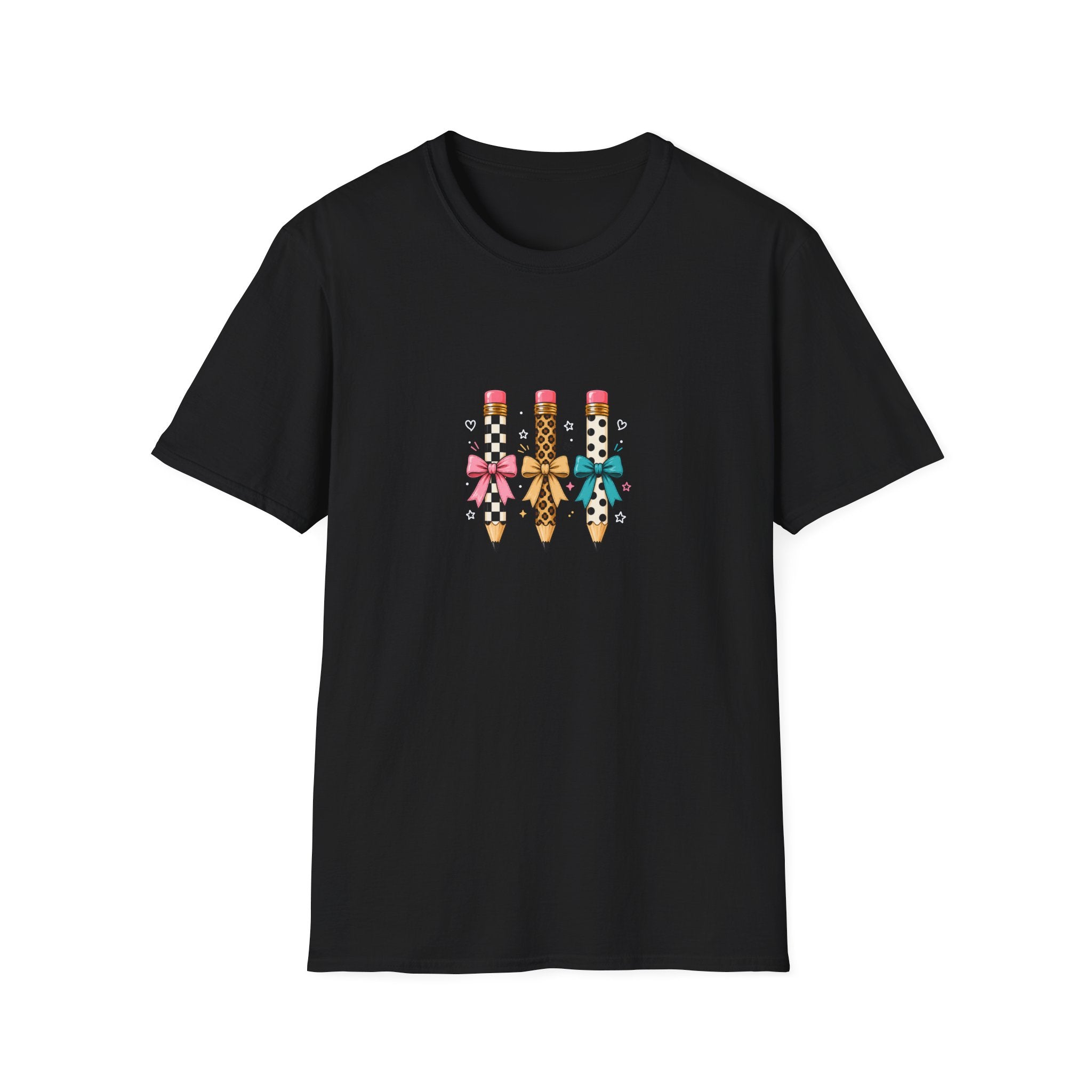 Pencil Trio Graphic T-Shirt — Cute Patterned Pencils with Bows