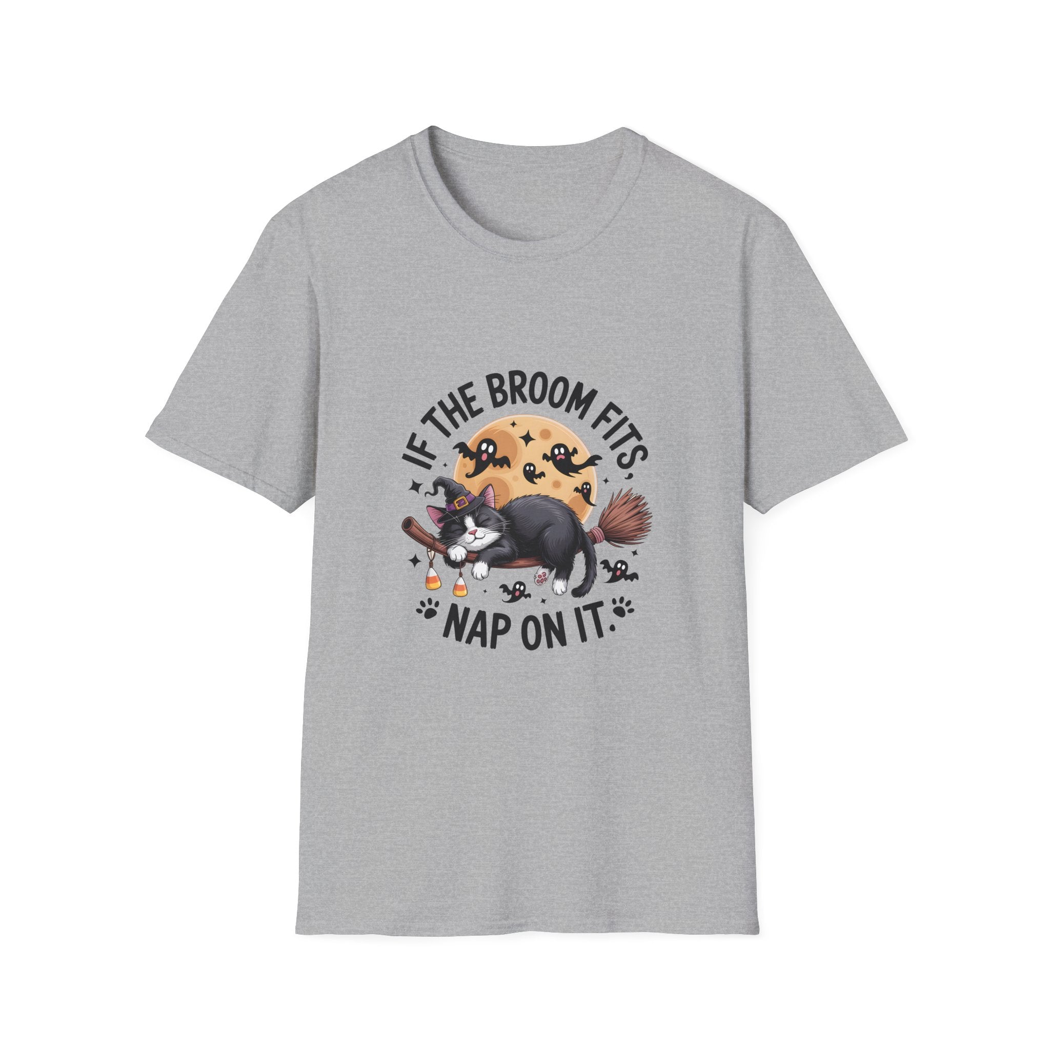If the Broom Fits Nap on It Cat T-Shirt — Funny Halloween Gift for Women Witchy Tee