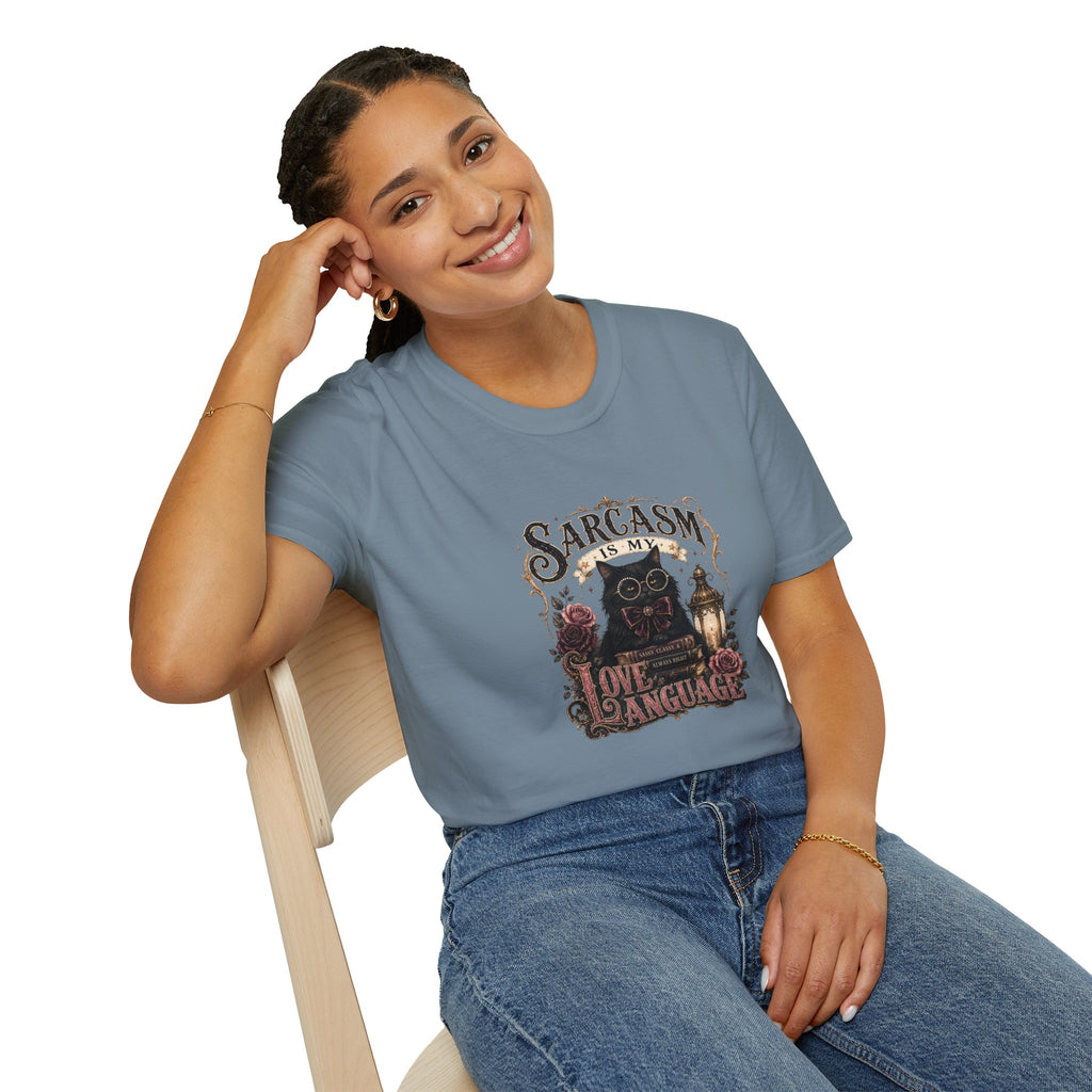 Sarcasm Is My Love Language Cat T-Shirt — Funny Gift for Her Vintage Graphic Tee