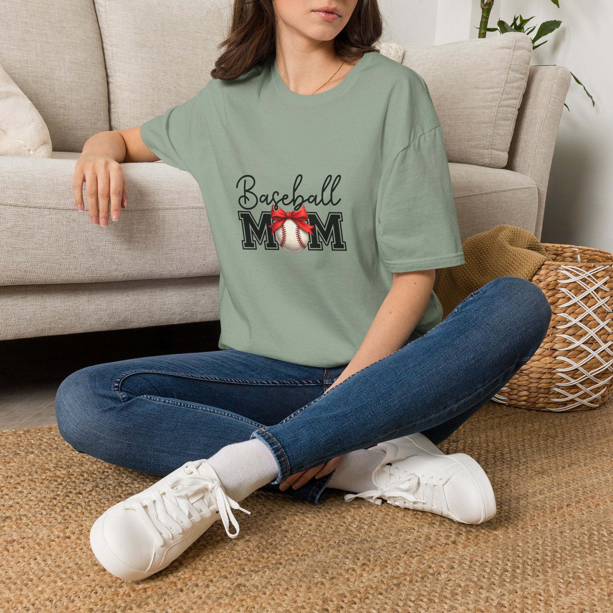 Baseball Mom T-Shirt — Cute Red Bow Gift for Sports Moms Game Day Graphic Tee