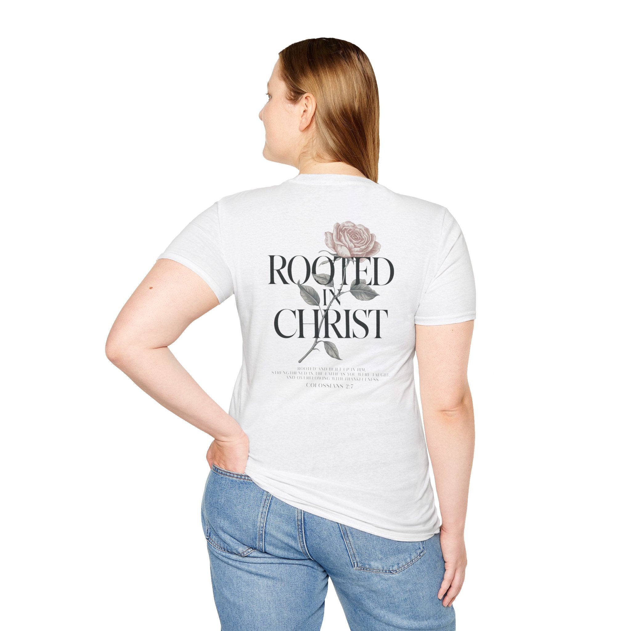 Rooted in Christ Floral T-Shirt — Christian Gift for Women Faith Graphic Tee