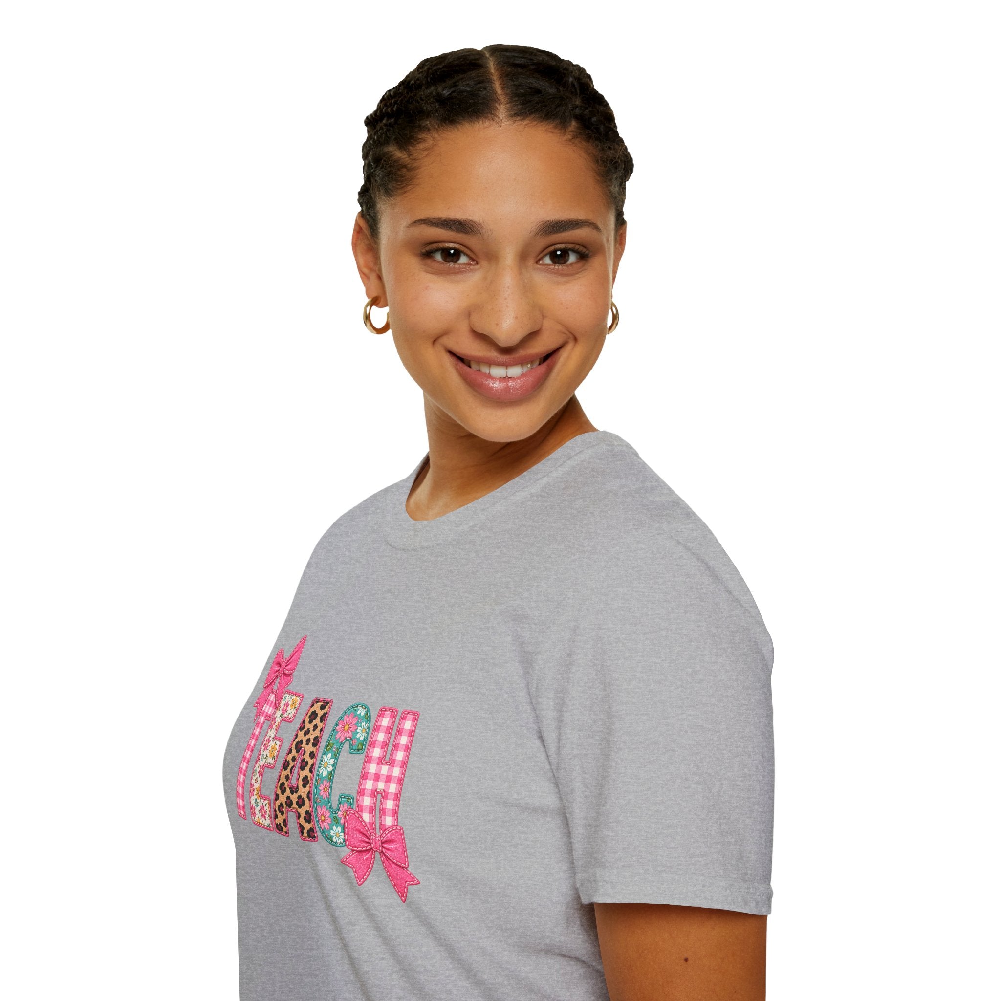 Floral Leopard TEACH T-Shirt — Cute Back-to-School Gift for Teachers Pink Bow Tee