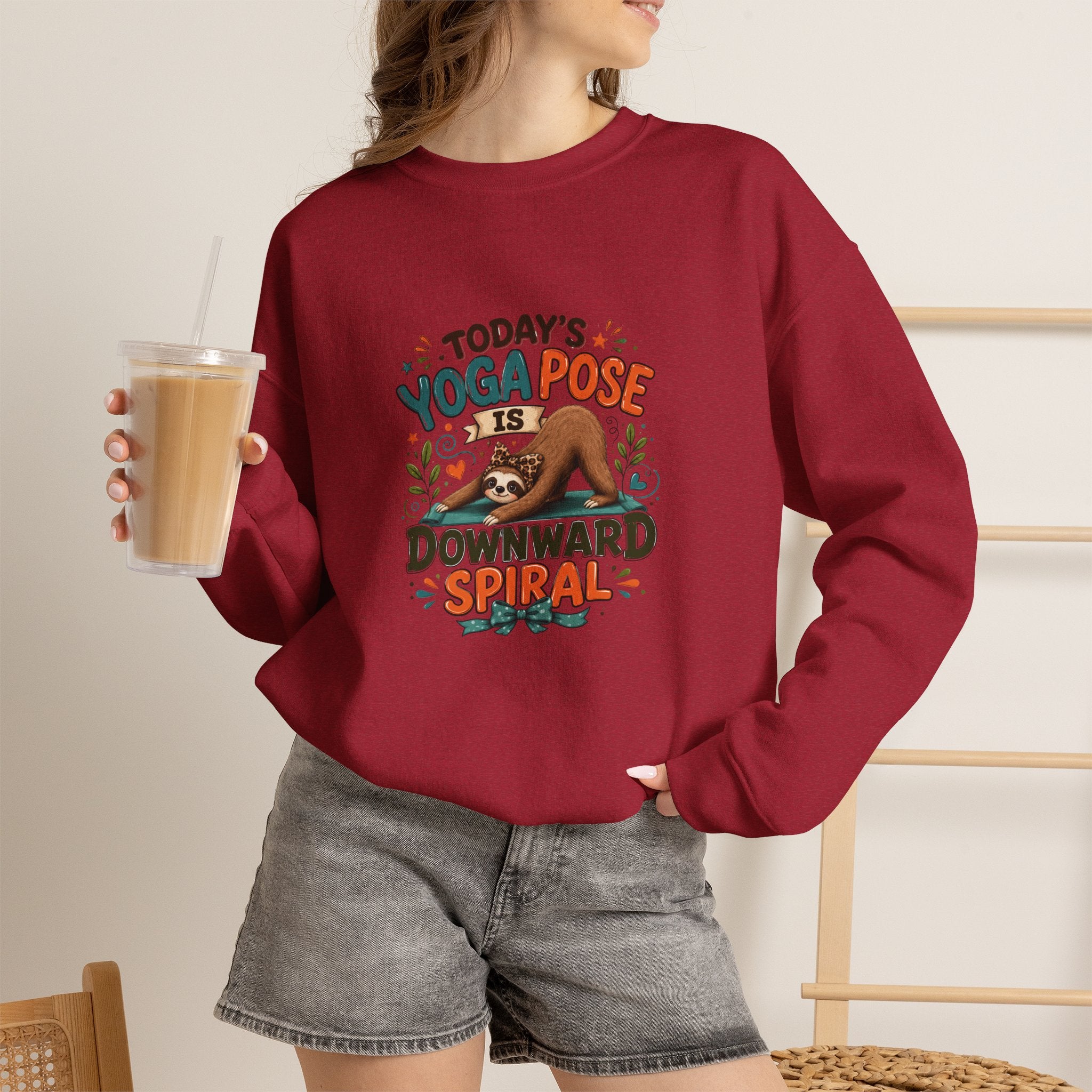 Downward Spiral Sloth Sweatshirt — Funny Lazy Gift for Her Yoga Pose Crewneck