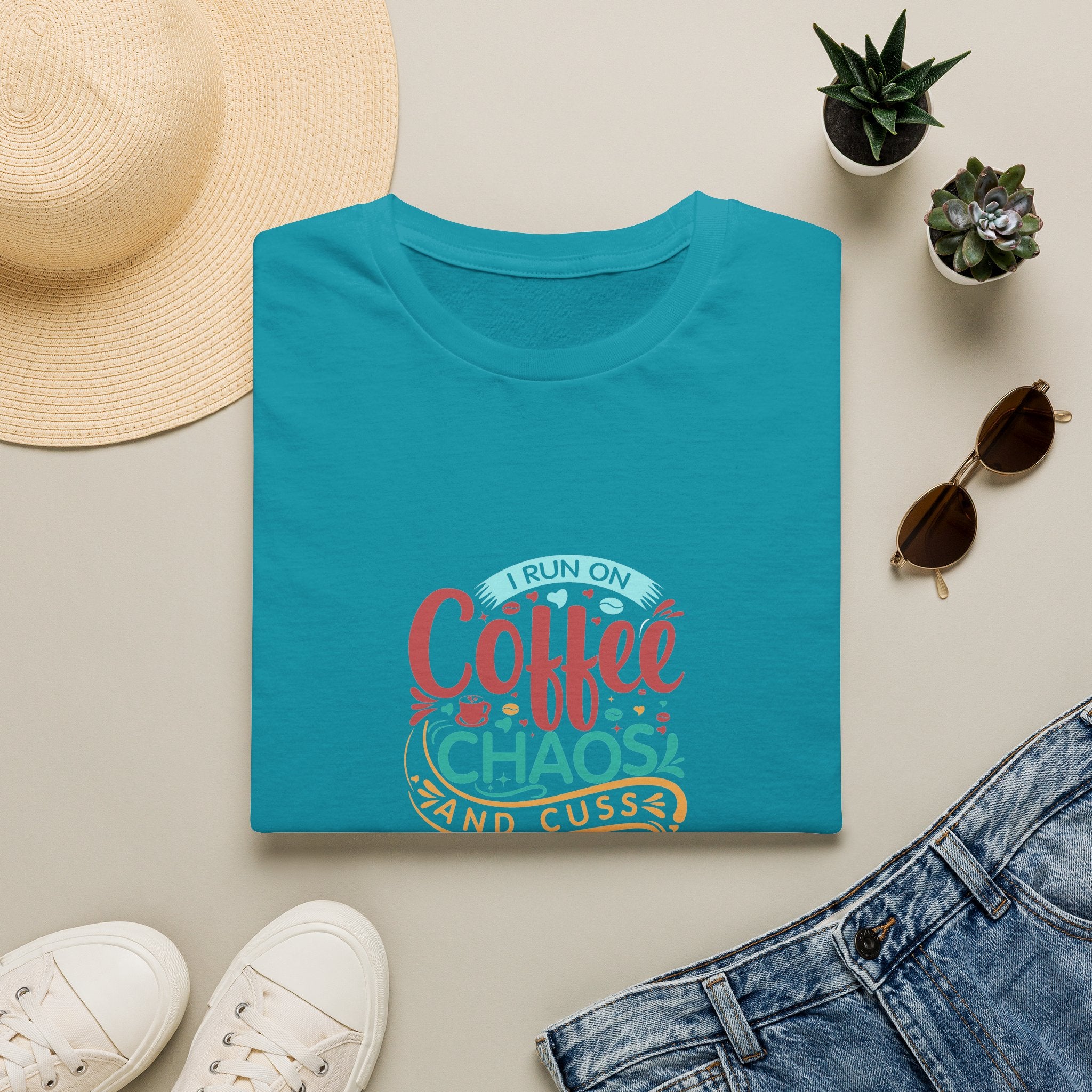 I Run on Coffee Chaos and Cuss Words T-Shirt — Funny Gift for Her Sarcastic Mom Tee
