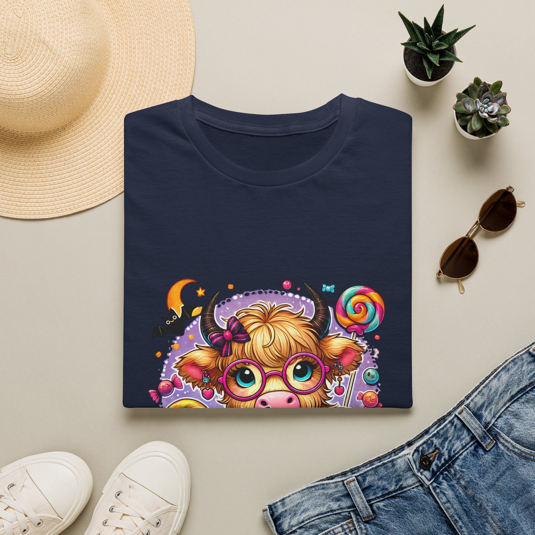 Cute Halloween Cow T-Shirt — Funny Gift for Her Candy Pumpkins & Kitty Costume Tee