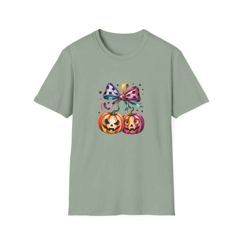 Halloween Pumpkin Bow T-Shirt — Cute Colorful Gift for Women Jack-O'-Lantern Tee