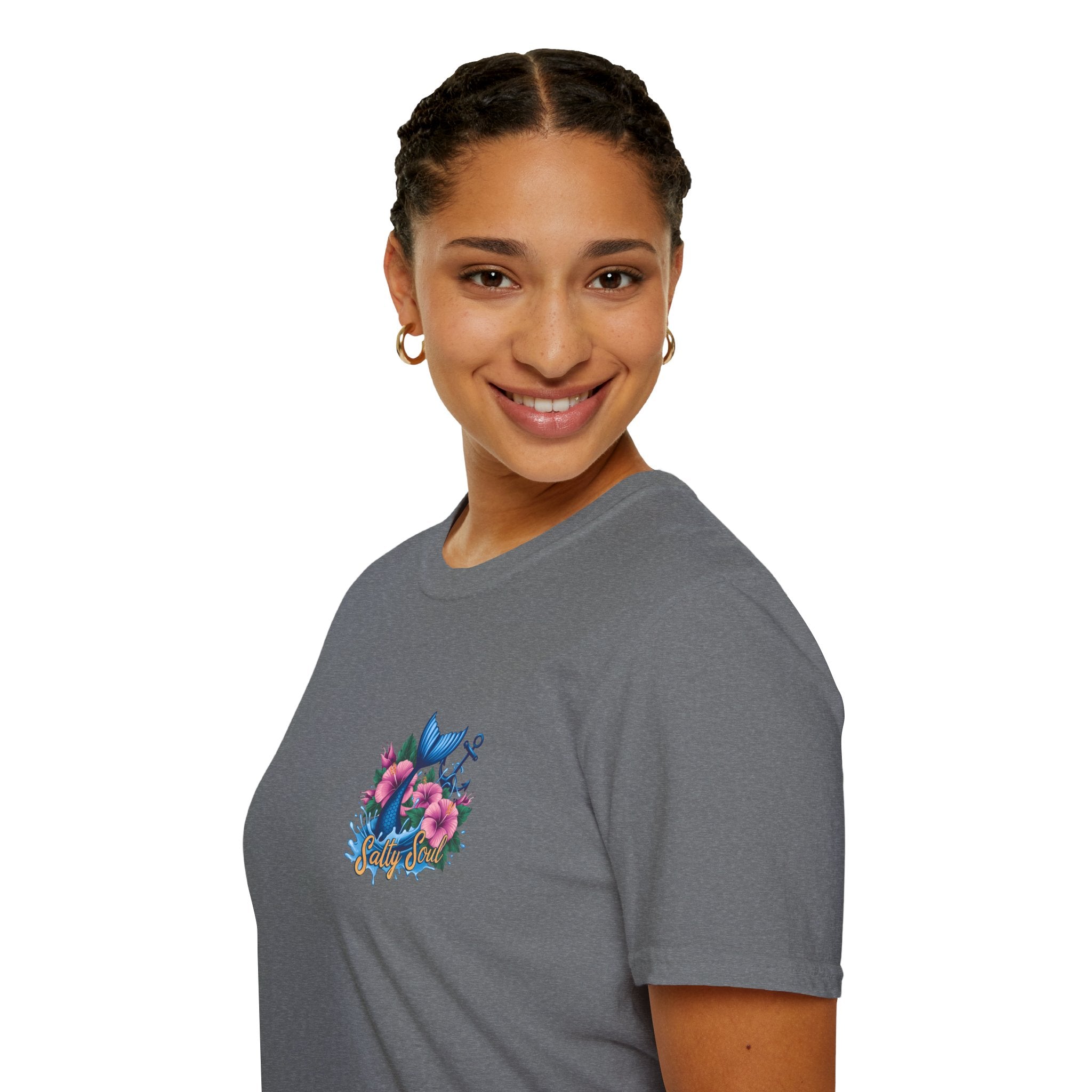 Salty Soul Mermaid Anchor Floral T-Shirt — Cute Beach Gift for Women Nautical Tee