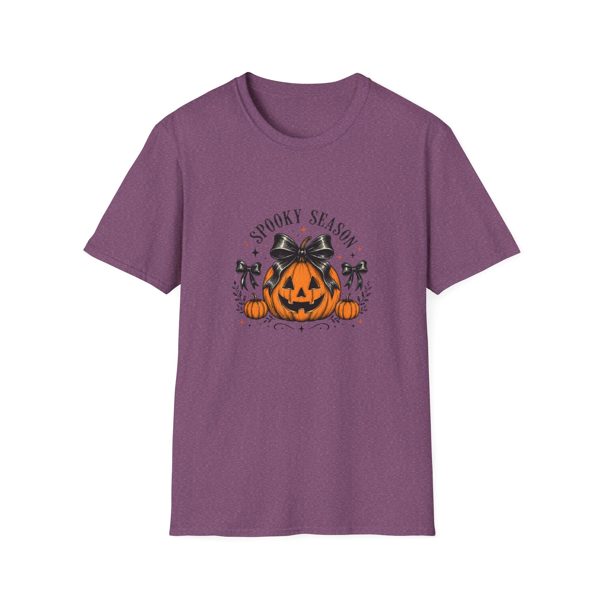 Spooky Season Jack-O'-Lantern Bow T-Shirt — Cute Halloween Gift for Women Graphic Tee