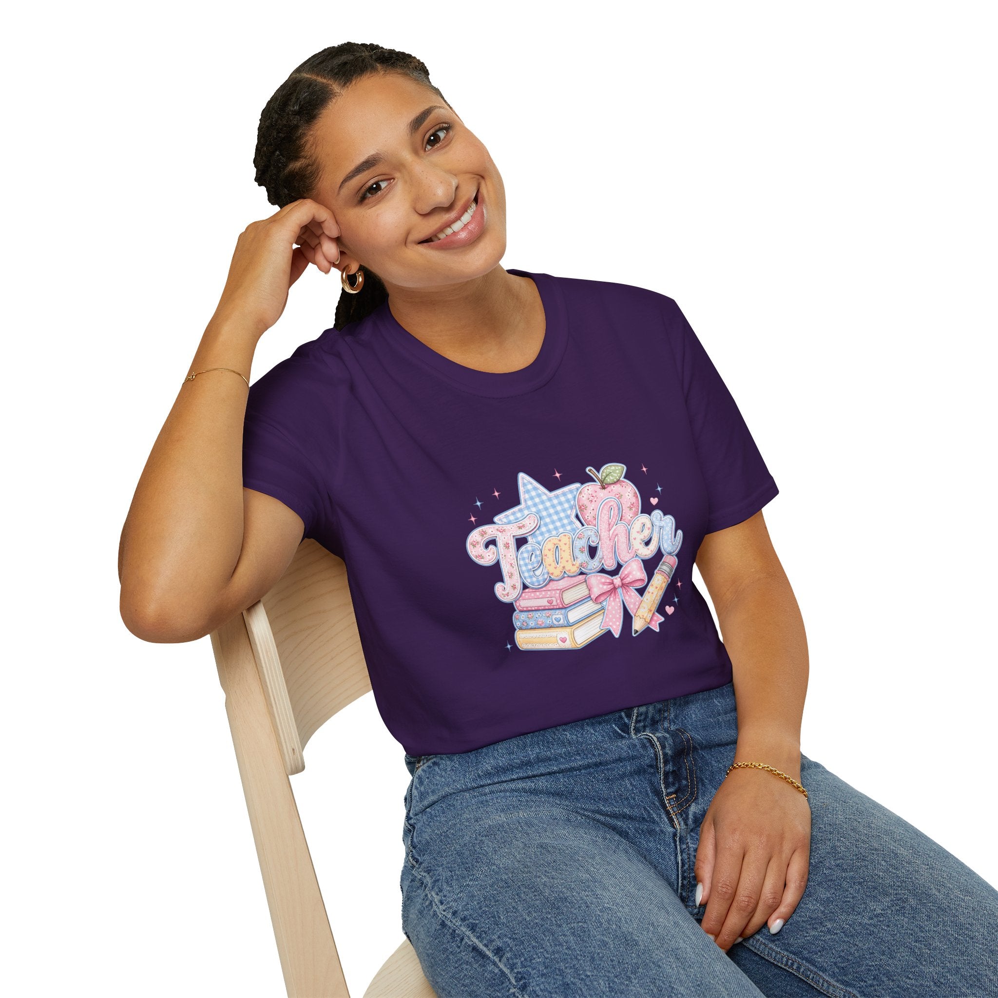 Cute Pastel Apple & Books Teacher T-Shirt — Funny Back-to-School Gift Graphic Tee