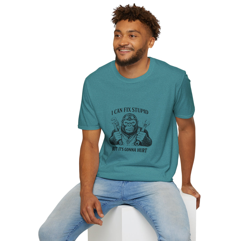 I Can Fix Stupid T-Shirt — Funny Mechanic Gift for Him Monkey Graphic Tee