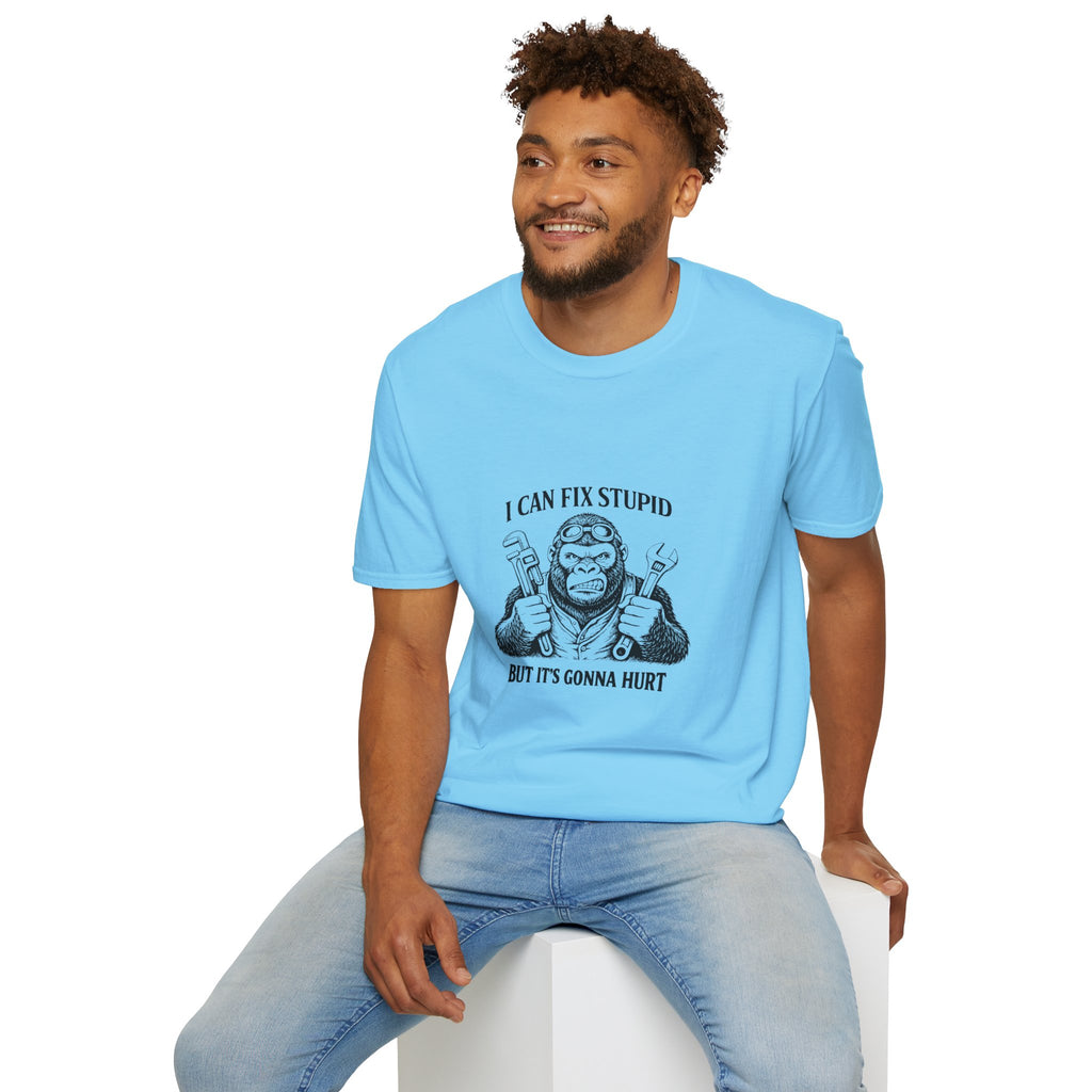 I Can Fix Stupid T-Shirt — Funny Mechanic Gift for Him Monkey Graphic Tee