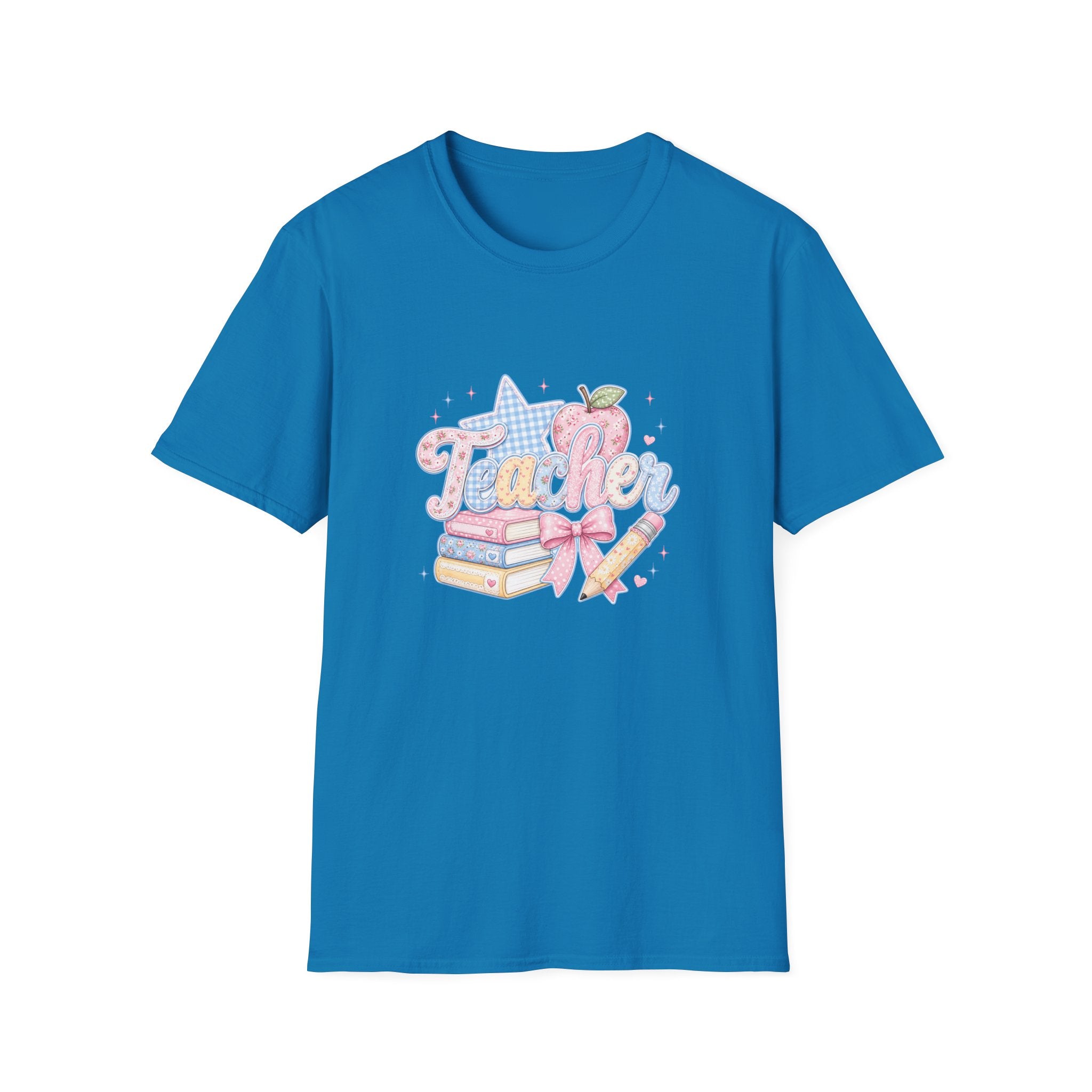 Cute Pastel Apple & Books Teacher T-Shirt — Funny Back-to-School Gift Graphic Tee