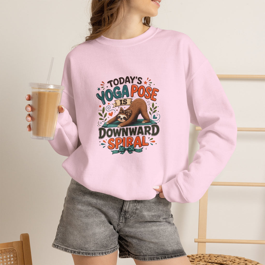 Downward Spiral Sloth Sweatshirt — Funny Lazy Gift for Her Yoga Pose Crewneck