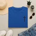 Man of Faith Rooted in Christ T-Shirt — Christian Gift for Him Flag & Cross Back Print Graphic Tee