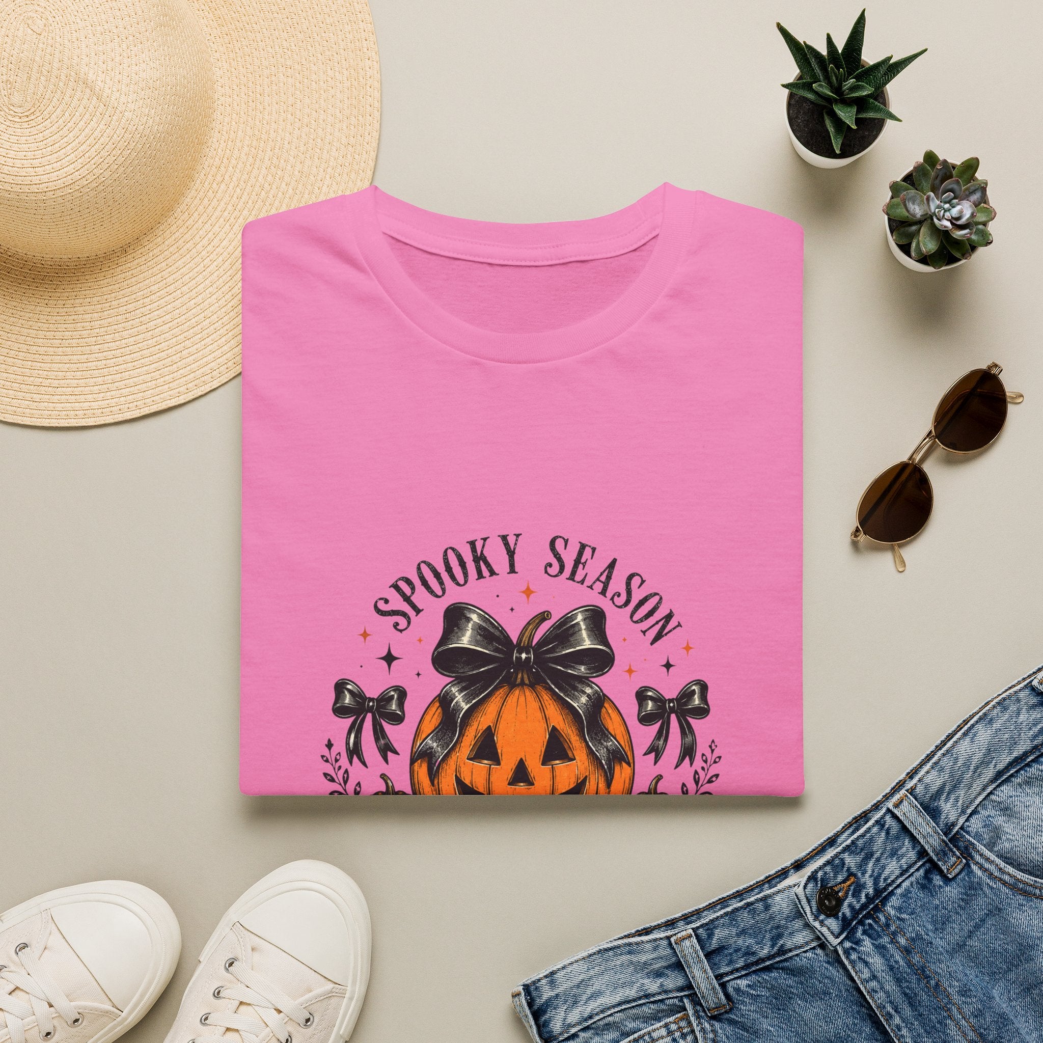 Spooky Season Jack-O'-Lantern Bow T-Shirt — Cute Halloween Gift for Women Graphic Tee