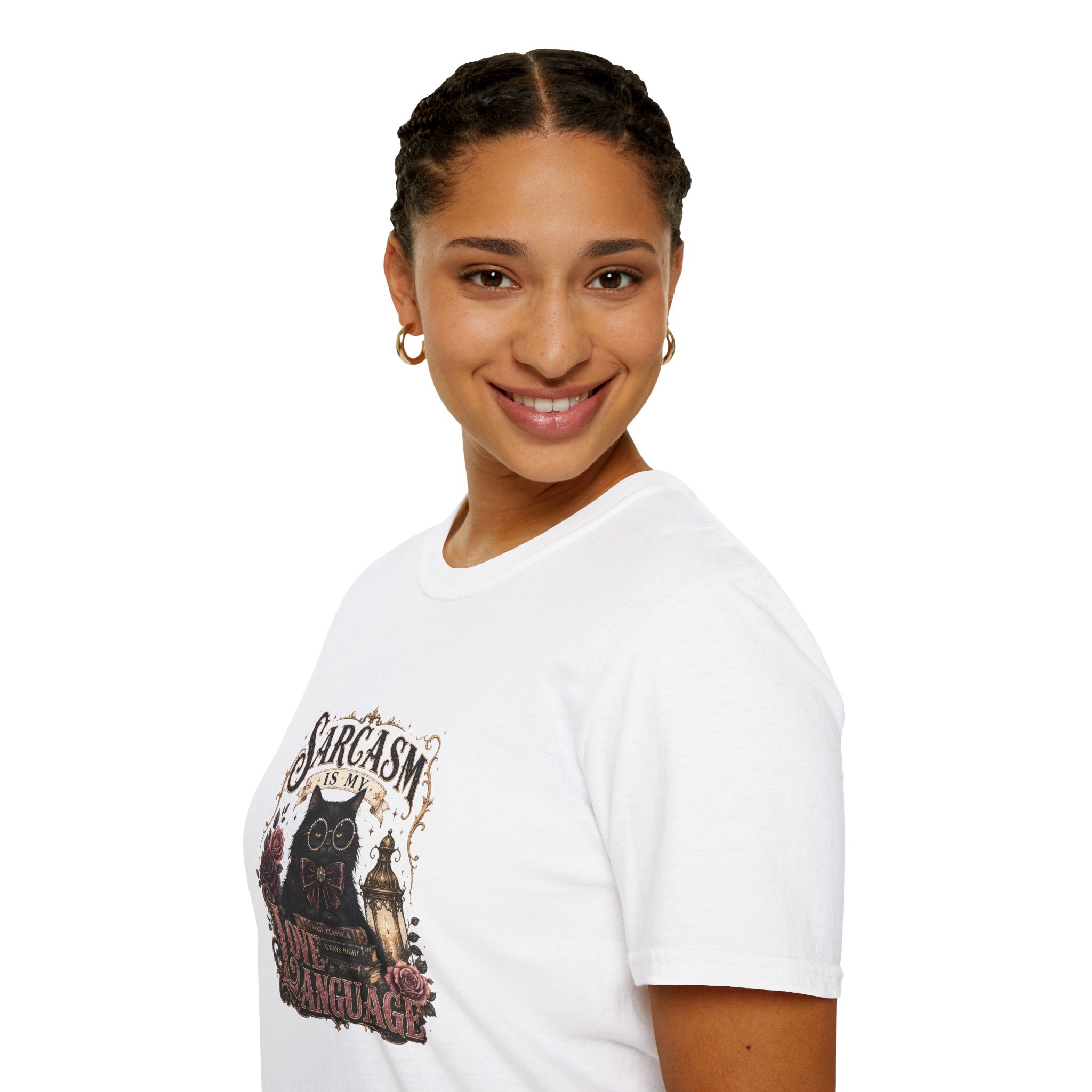 Sarcasm Is My Love Language Cat T-Shirt — Funny Gift for Her Vintage Graphic Tee