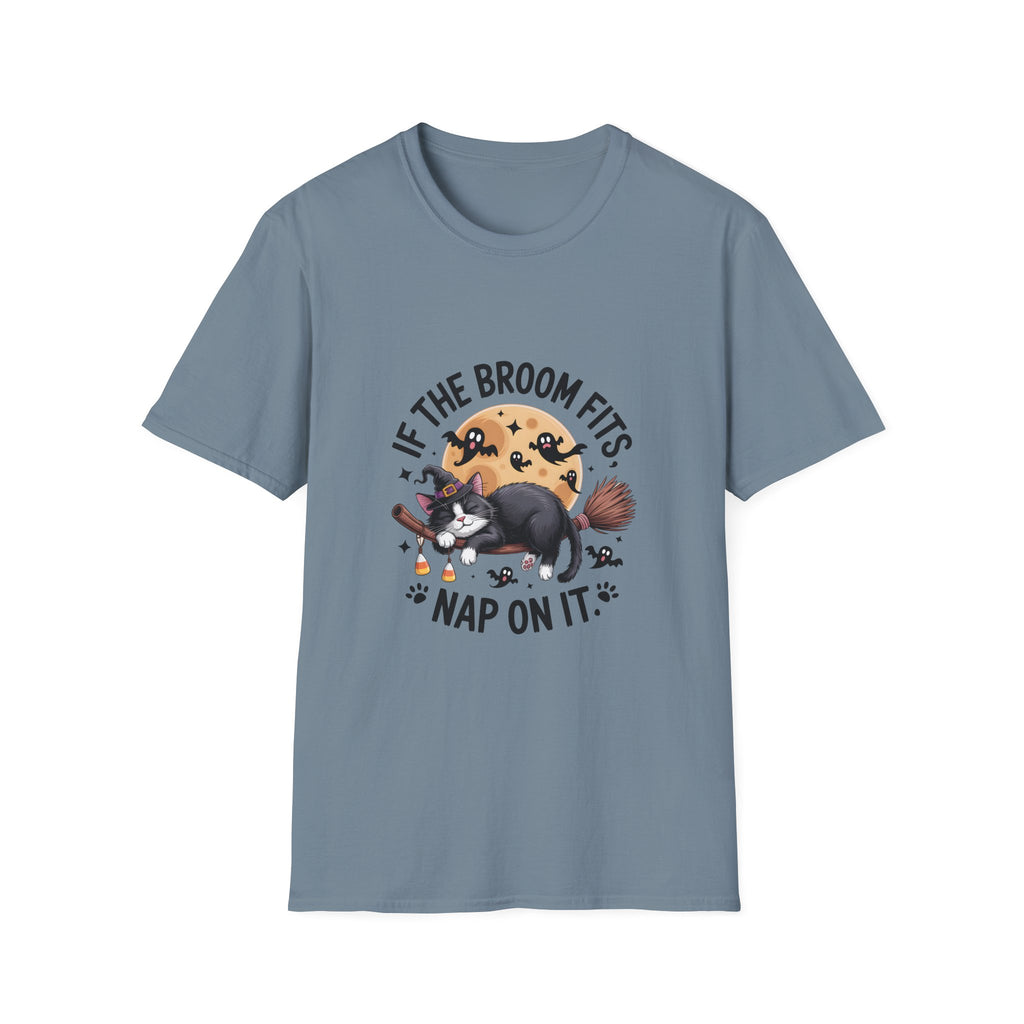 If the Broom Fits Nap on It Cat T-Shirt — Funny Halloween Gift for Women Witchy Tee