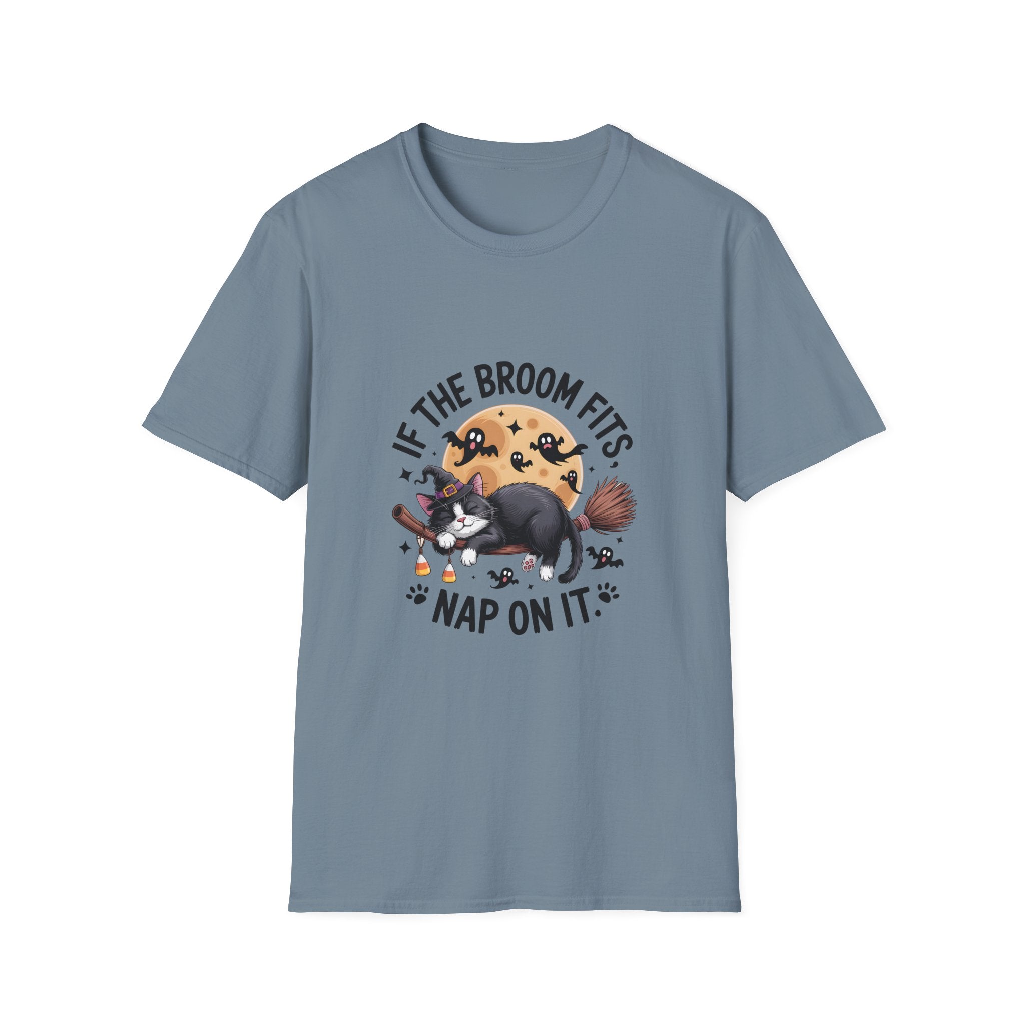If the Broom Fits Nap on It Cat T-Shirt — Funny Halloween Gift for Women Witchy Tee