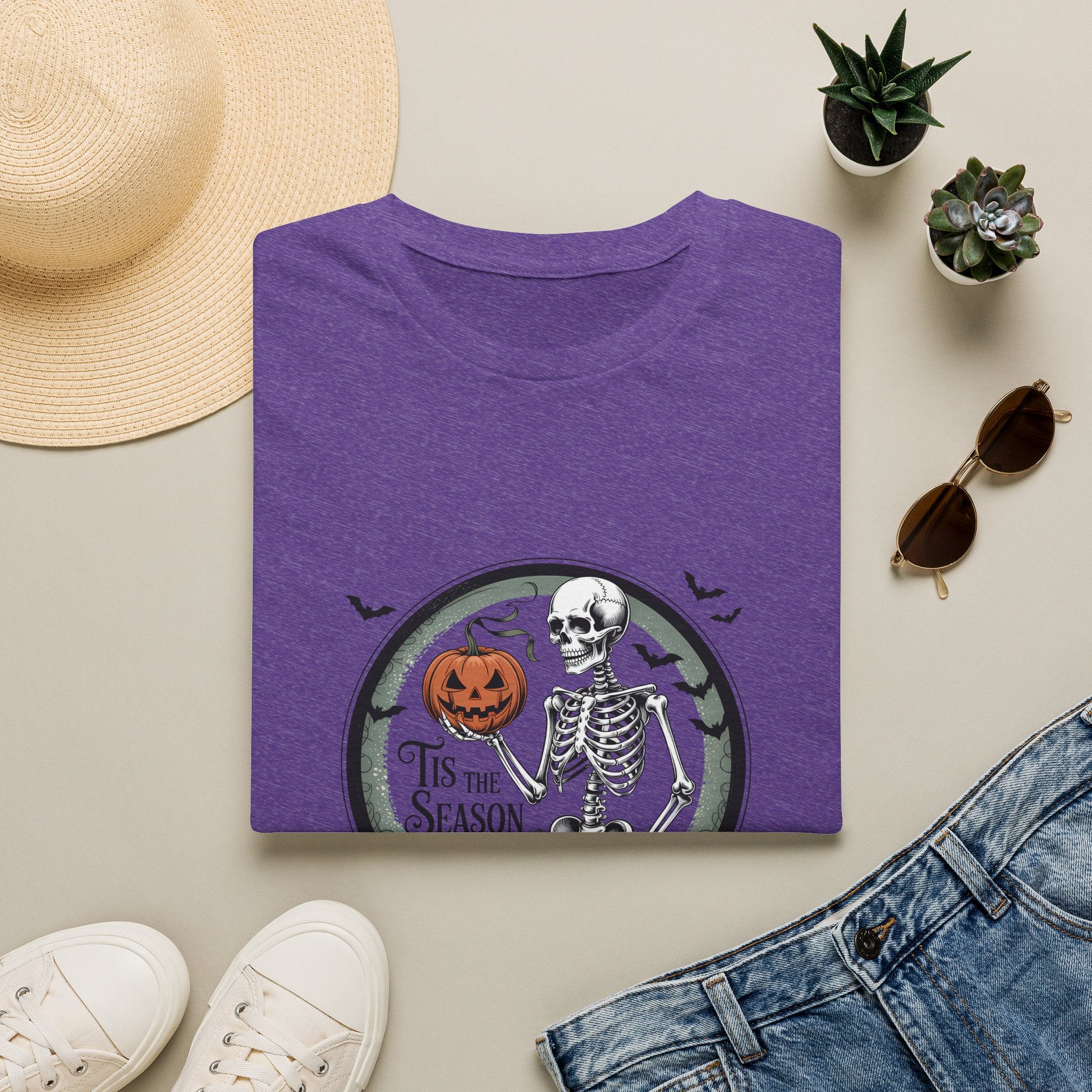 Tis the Season Skeleton Pumpkin T-Shirt — Funny Halloween Gift for Women Graphic Tee