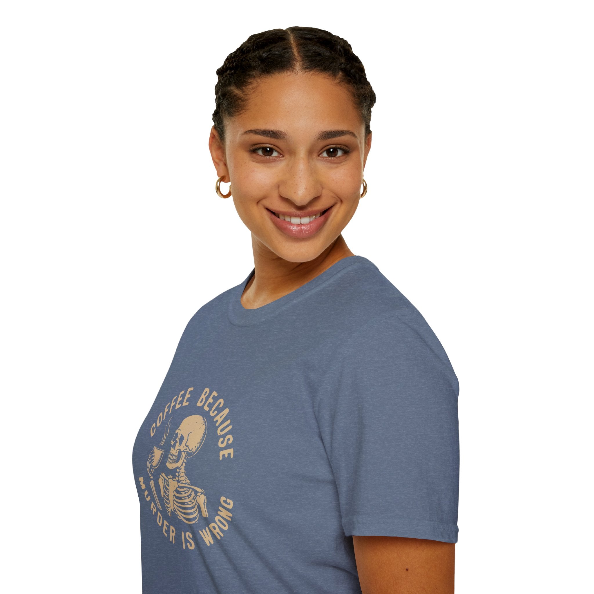 Coffee Because Murder Is Wrong Skull T-Shirt — Funny Dark Humor Gift for Her Graphic Tee